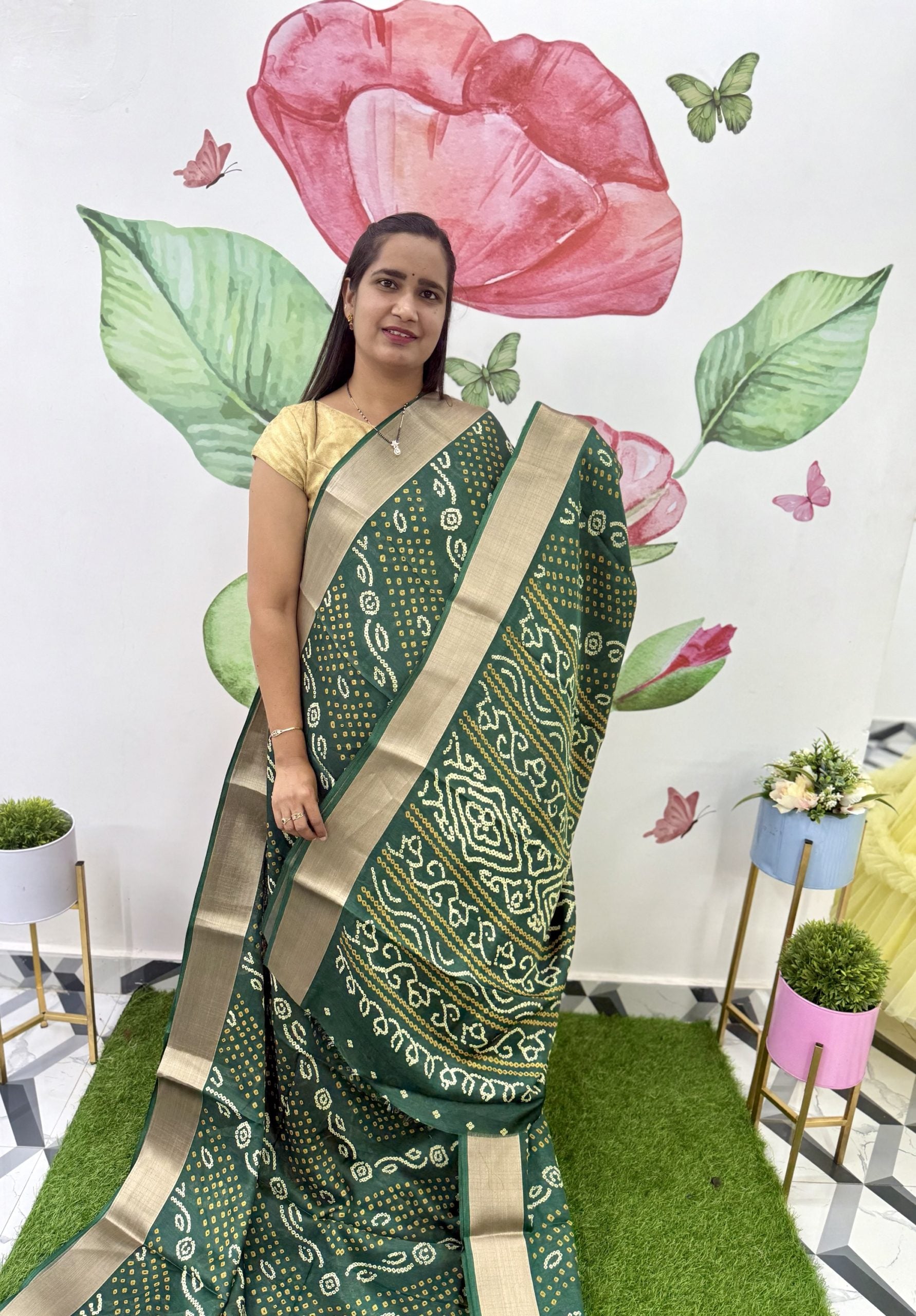 Green Bandhini Printed Saree