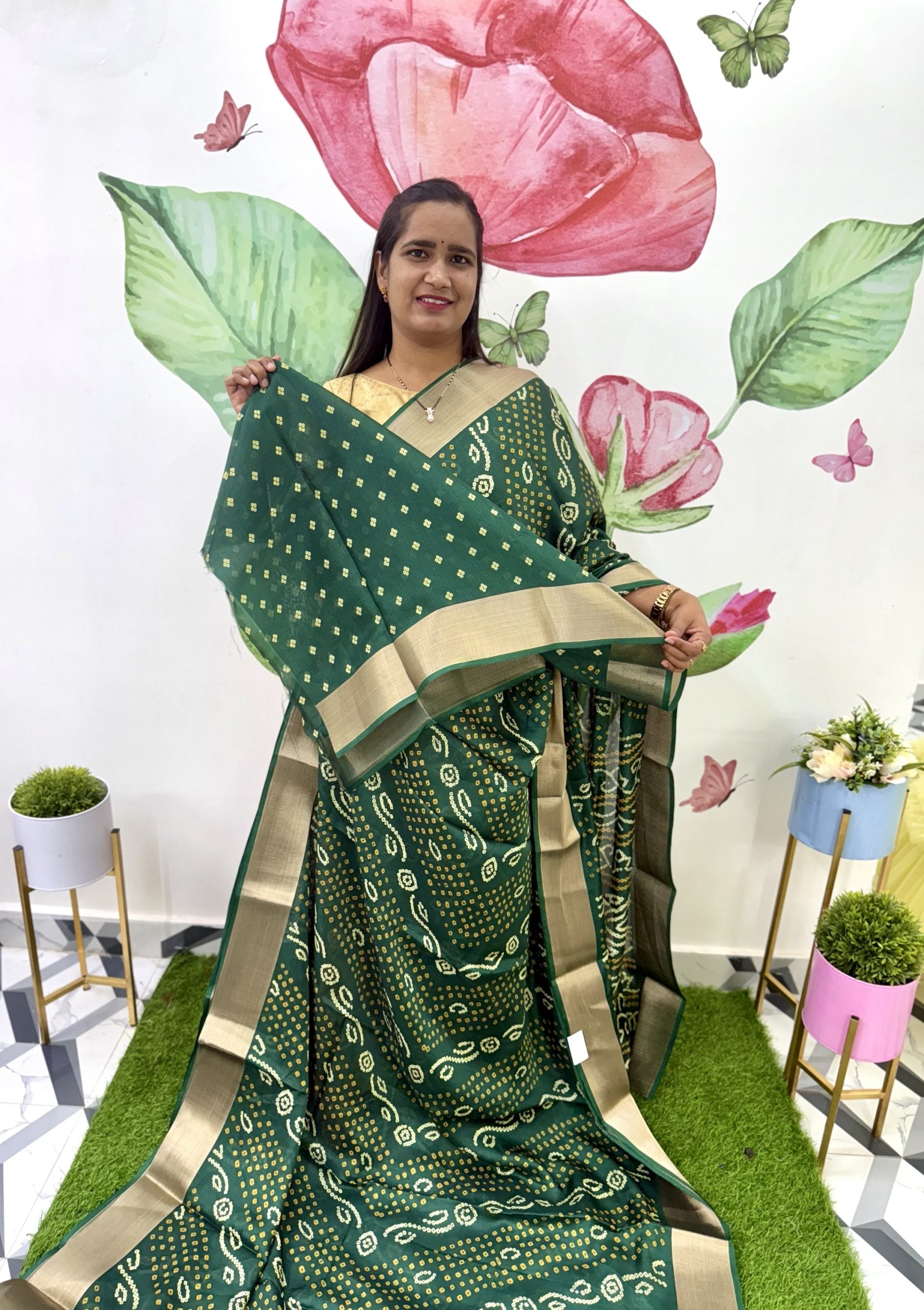 Green Bandhini Printed Saree