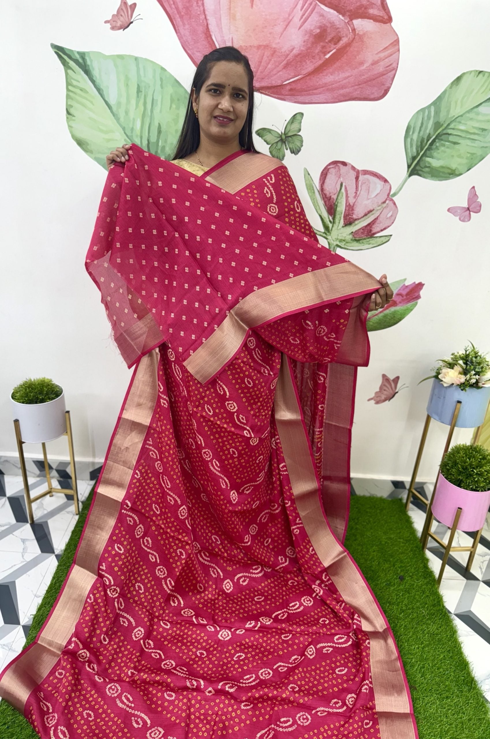 Pink Bandhini Printed Saree