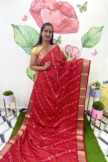 Red Bandhini Printed Saree