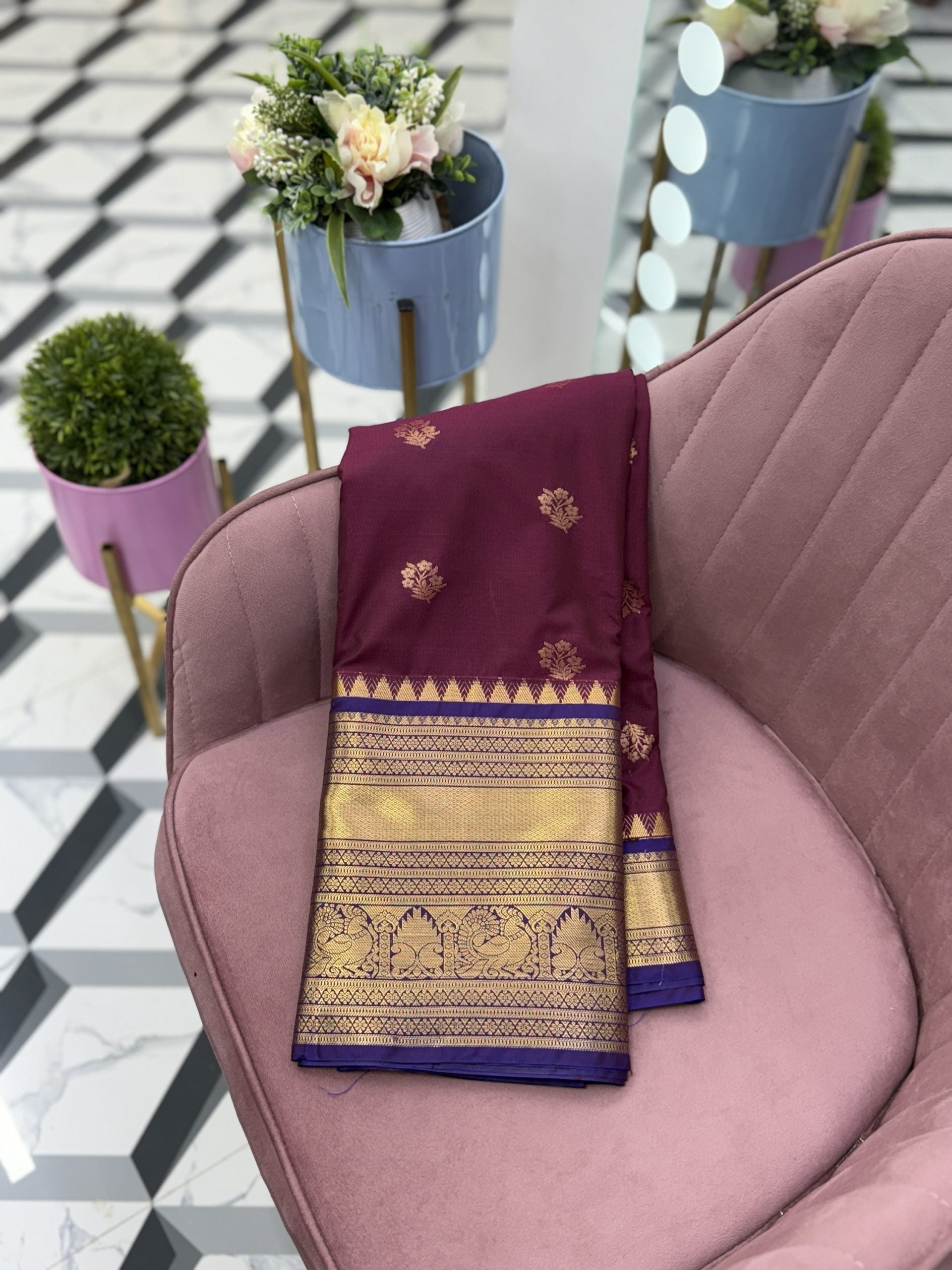Burgundy Semi Gadwal Saree