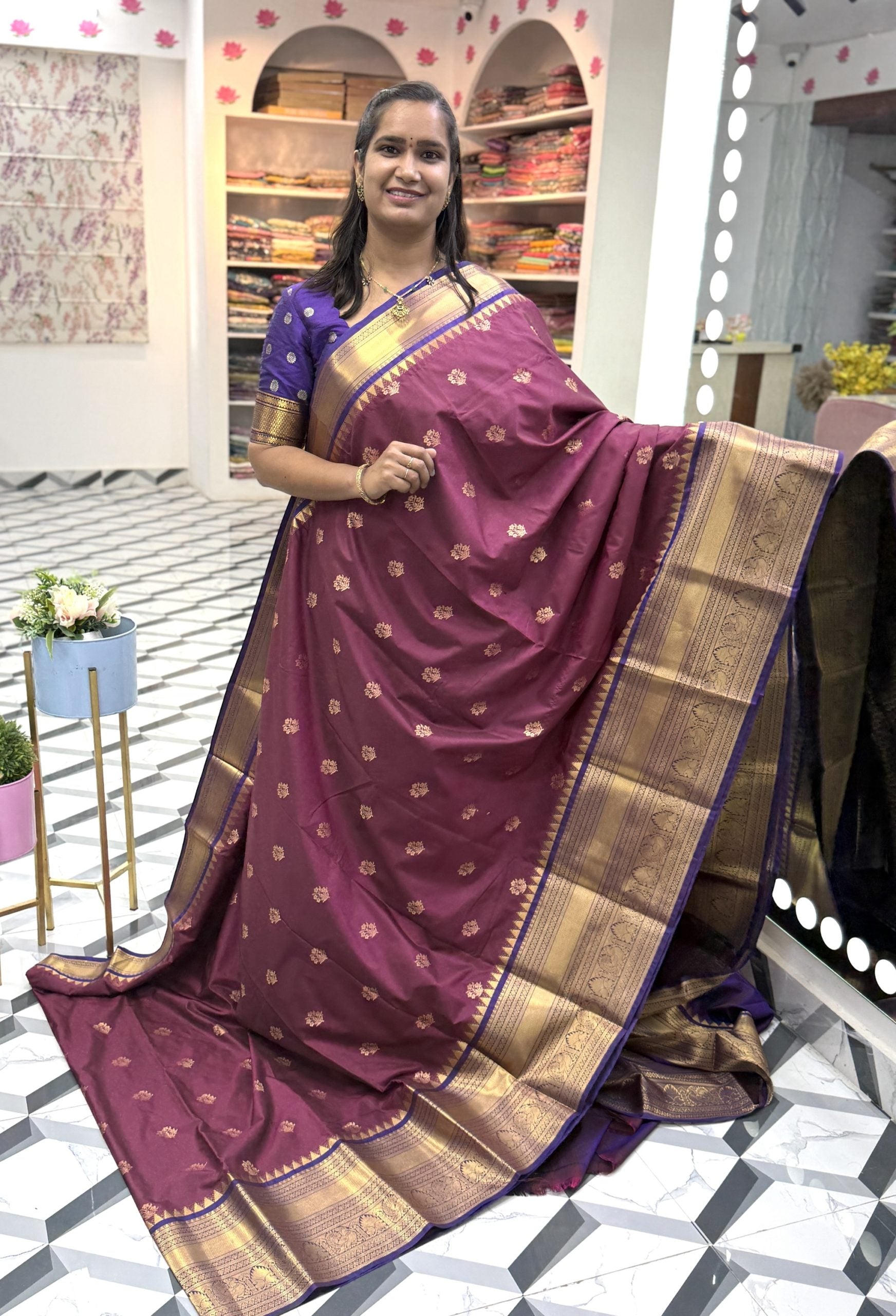 Burgundy Semi Gadwal Saree