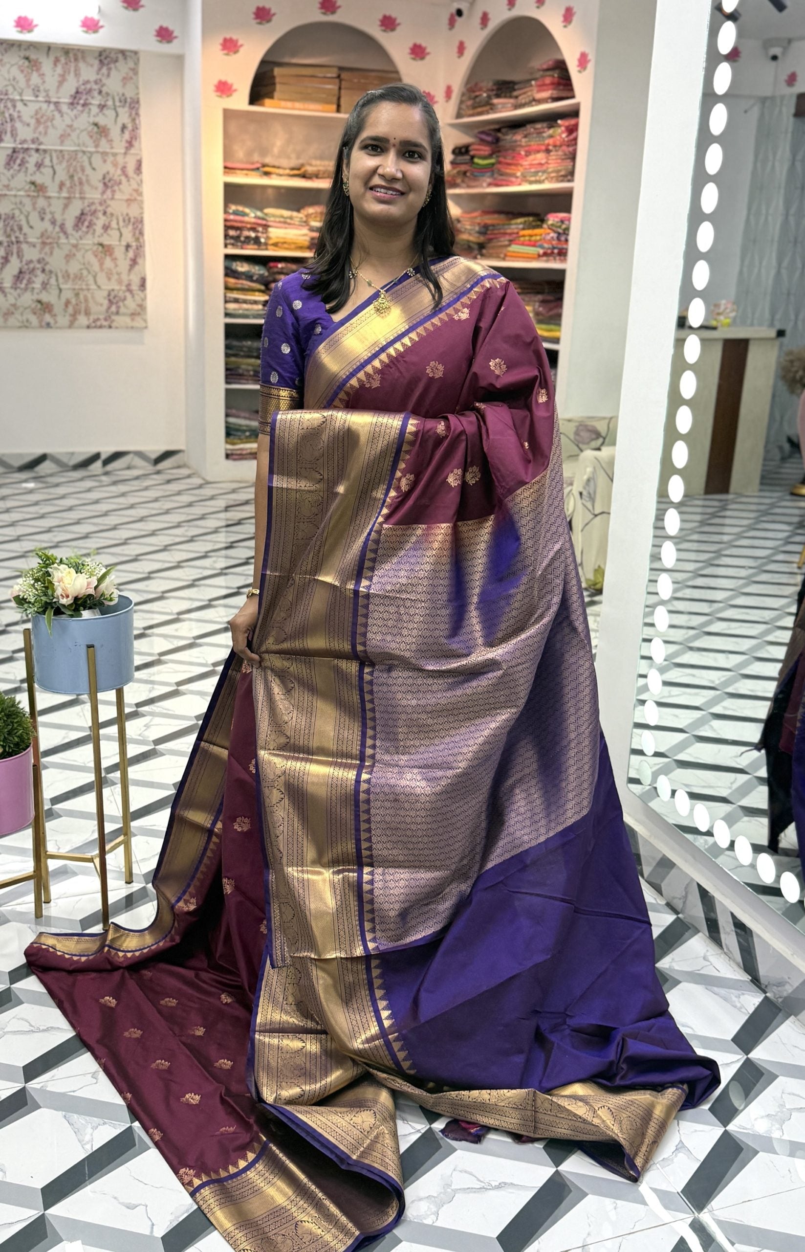 Burgundy Semi Gadwal Saree