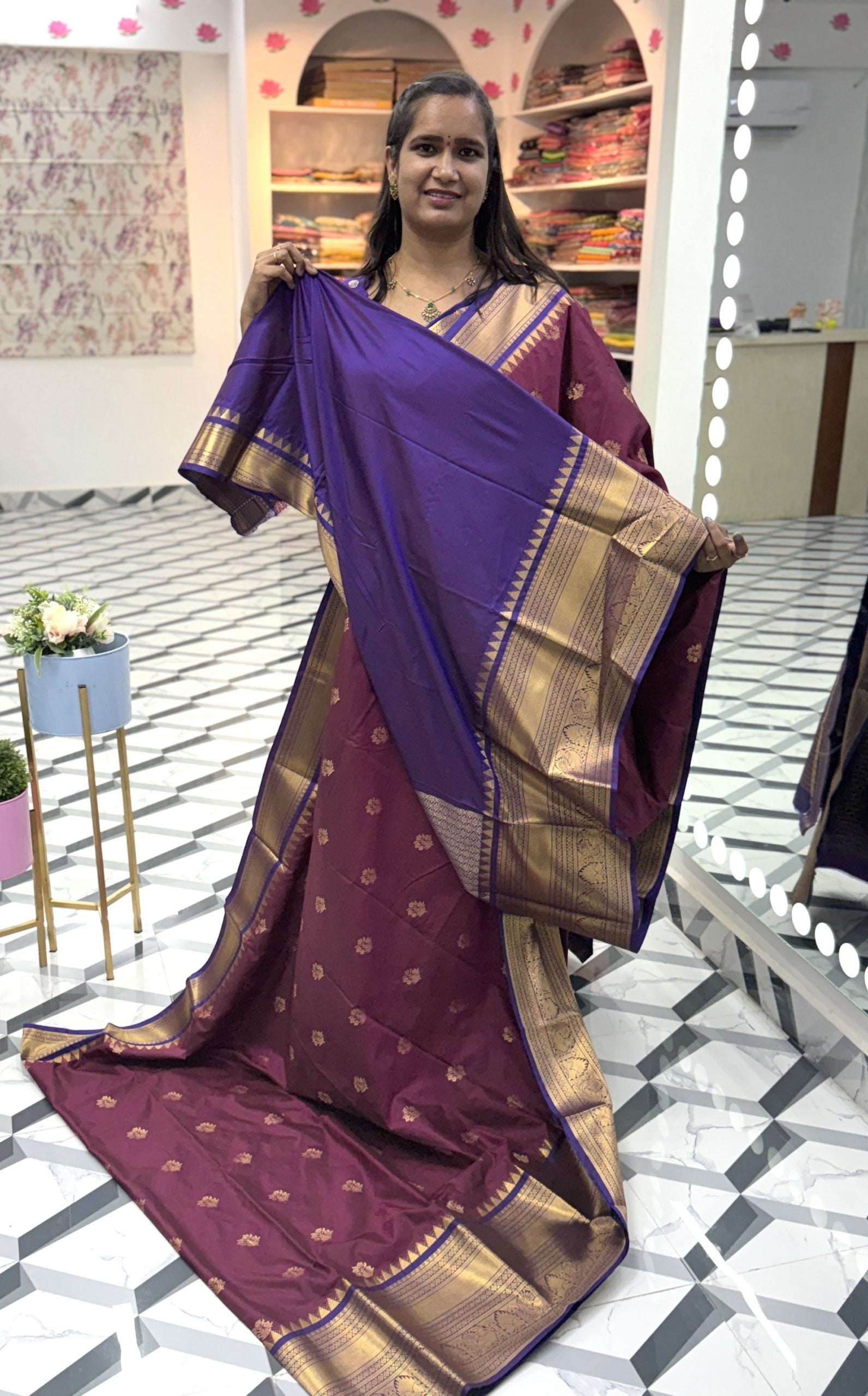 Burgundy Semi Gadwal Saree