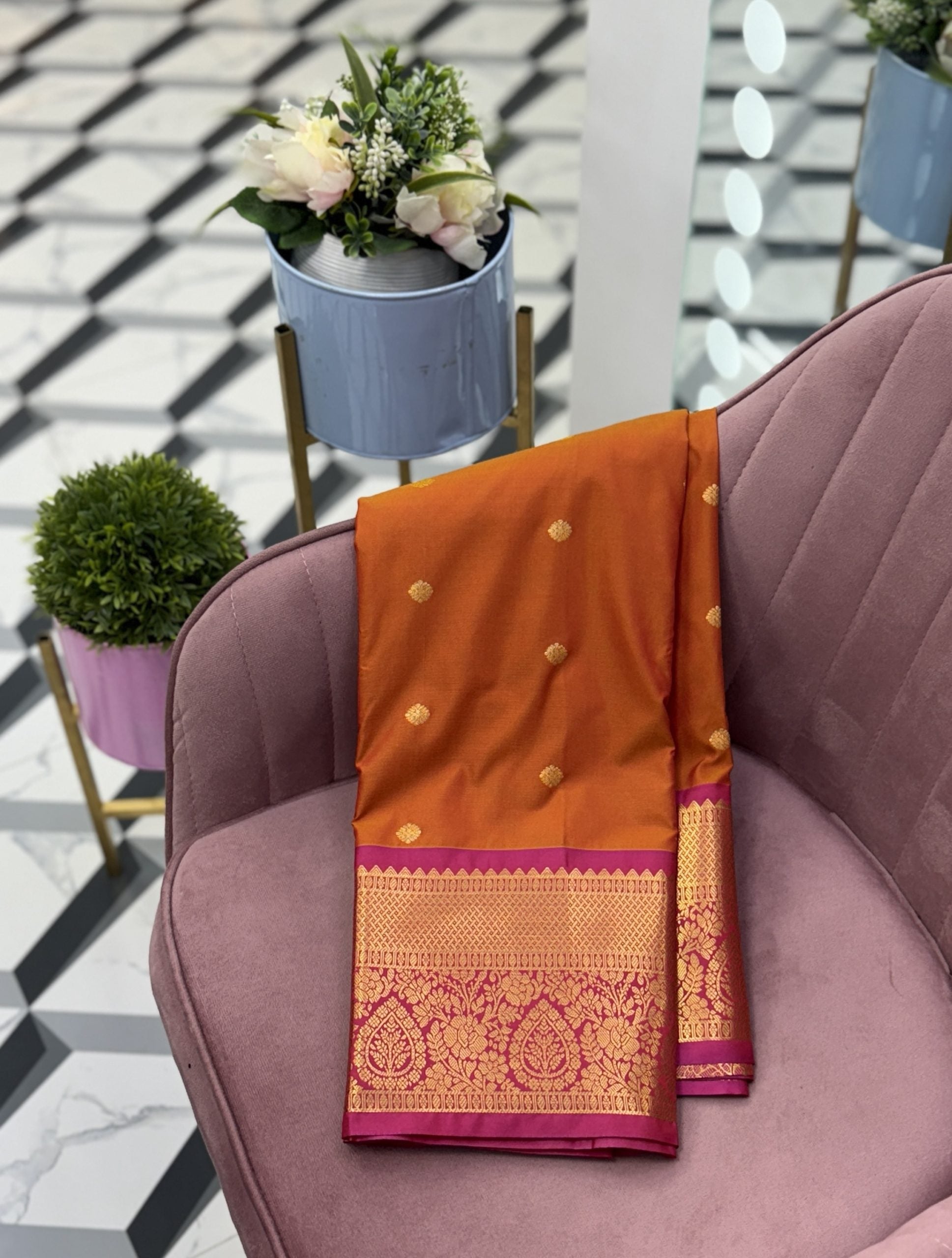 Orange Semi Gadwal Saree