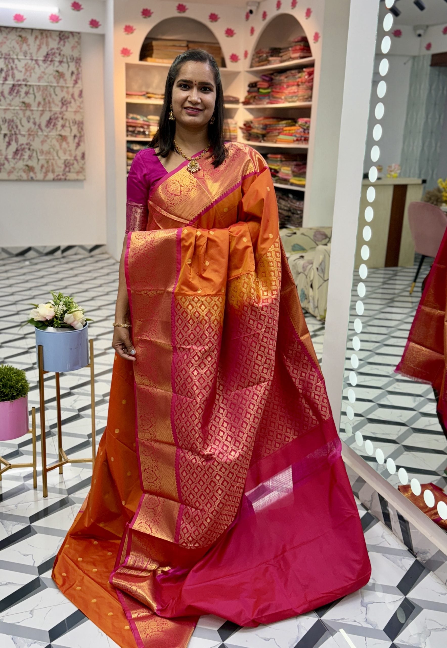 Orange Semi Gadwal Saree