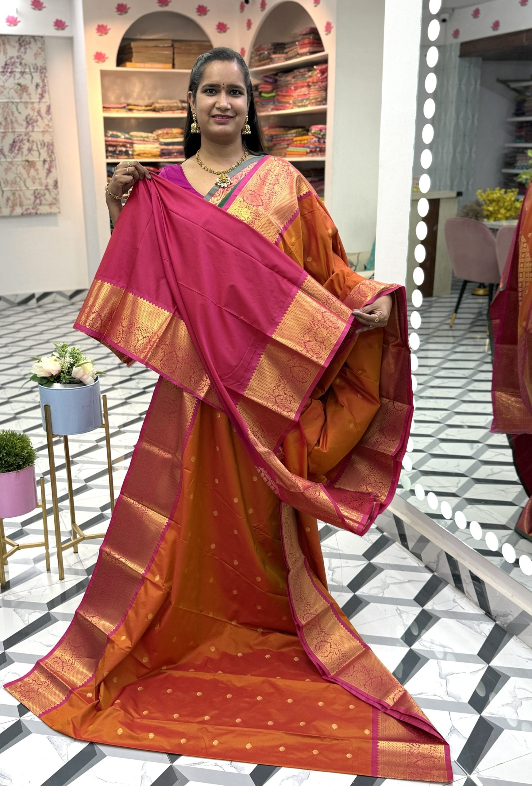 Orange Semi Gadwal Saree