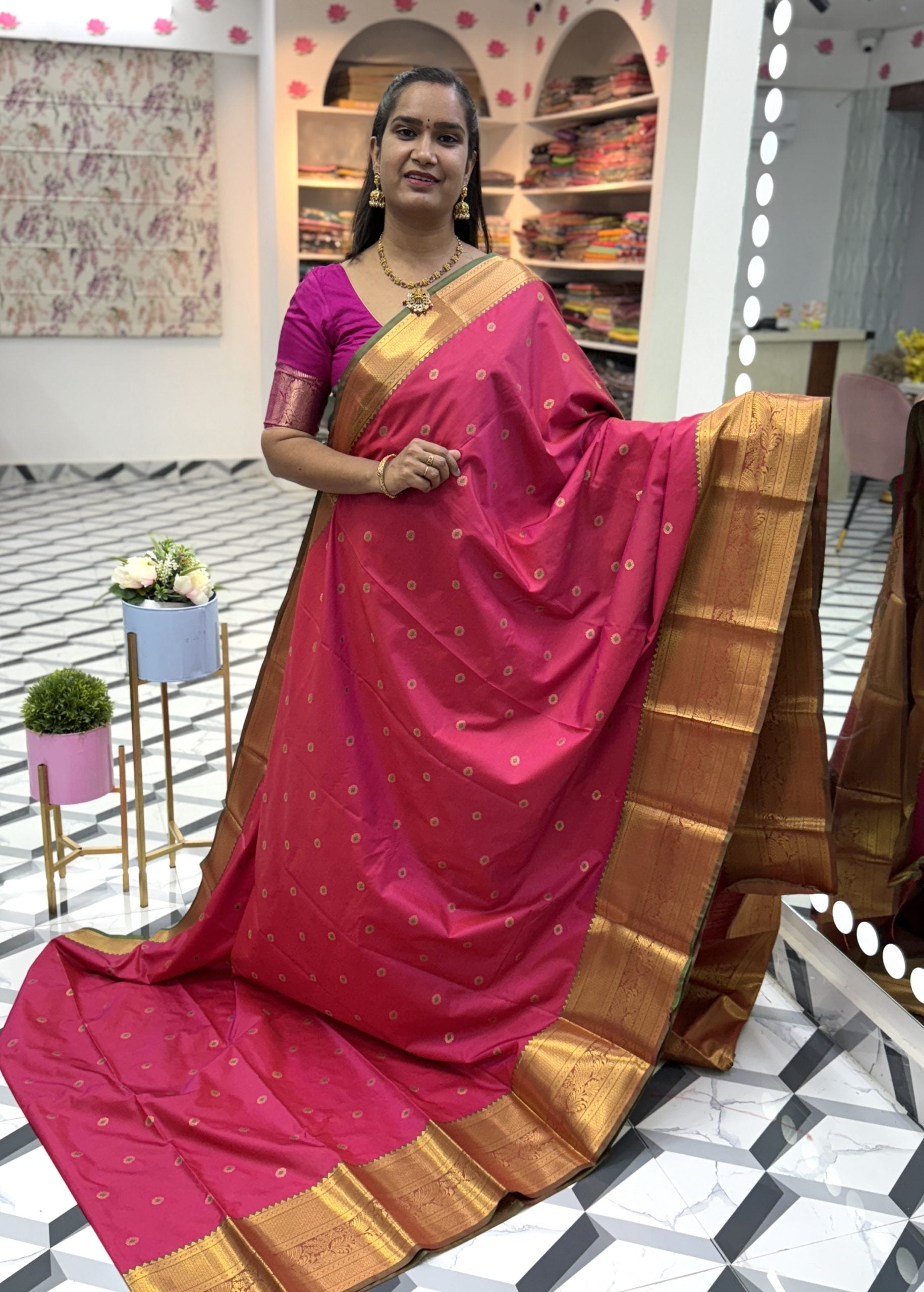 Pink Semi Gadwal Saree