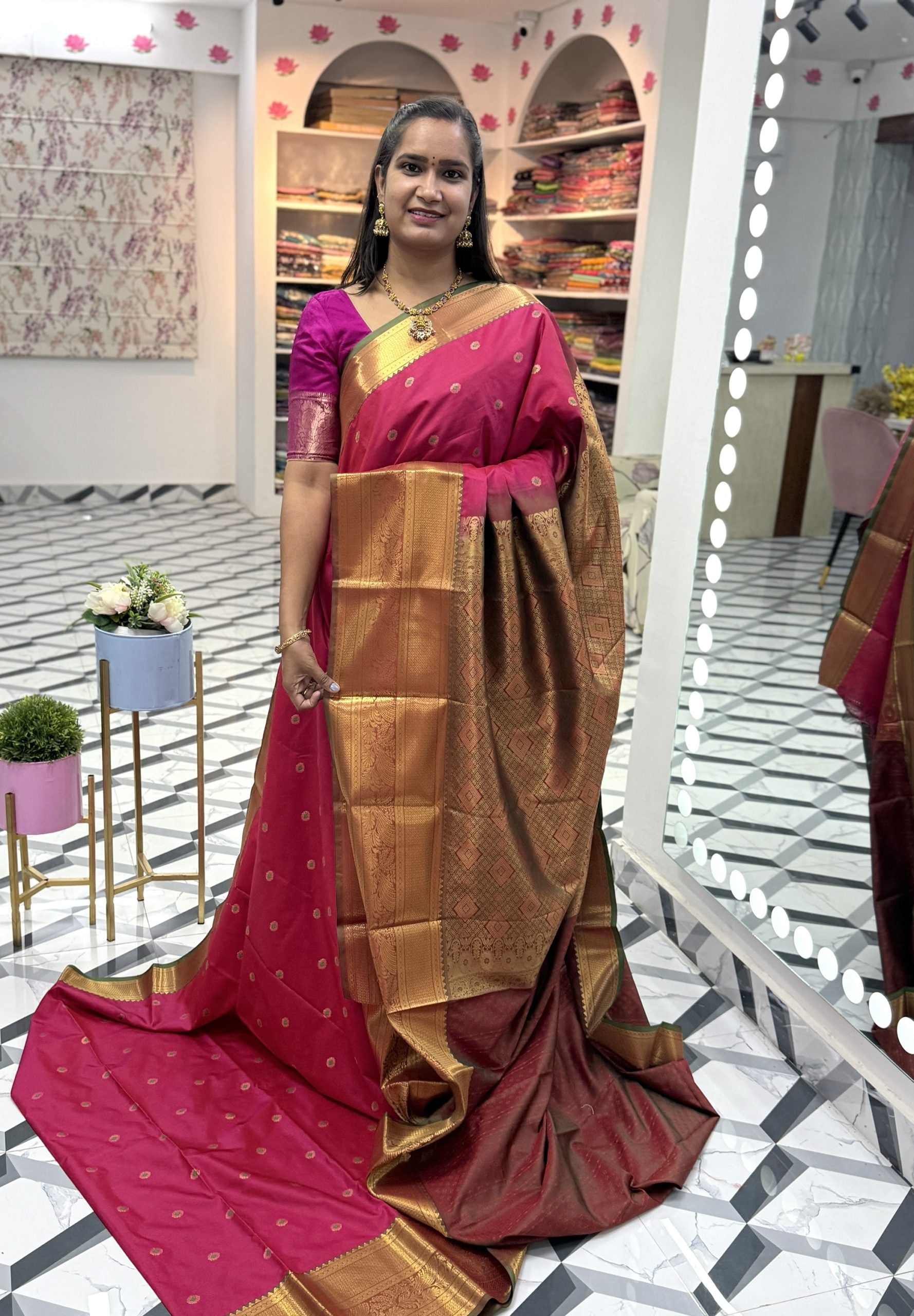 Pink Semi Gadwal Saree