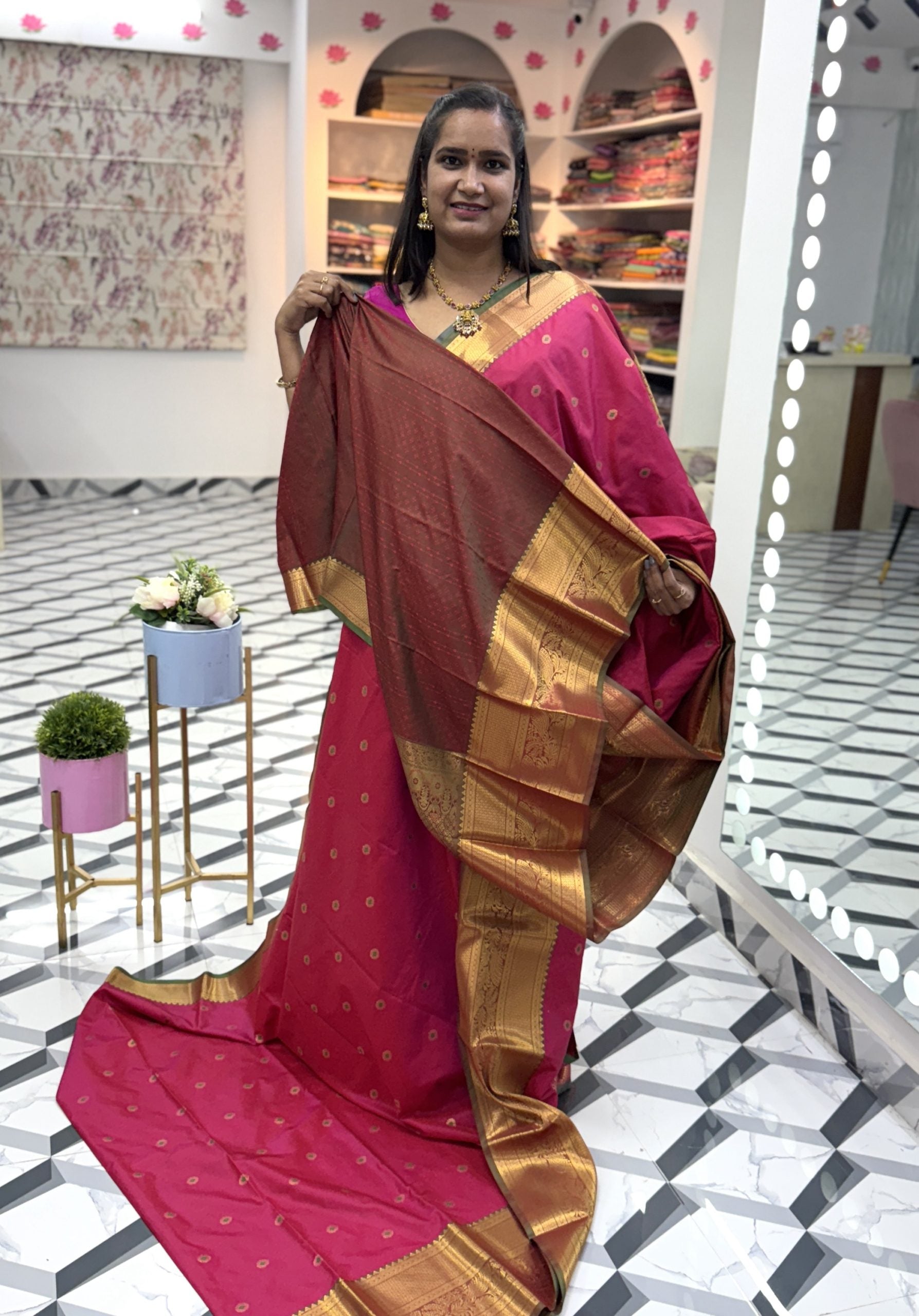 Pink Semi Gadwal Saree