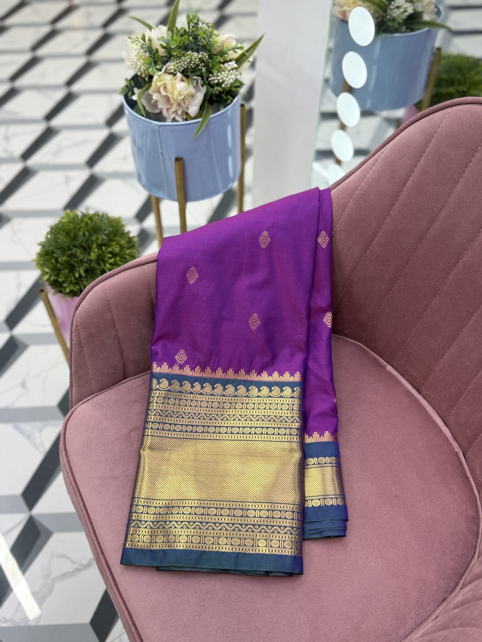 Brinjal Semi Gadwal Saree