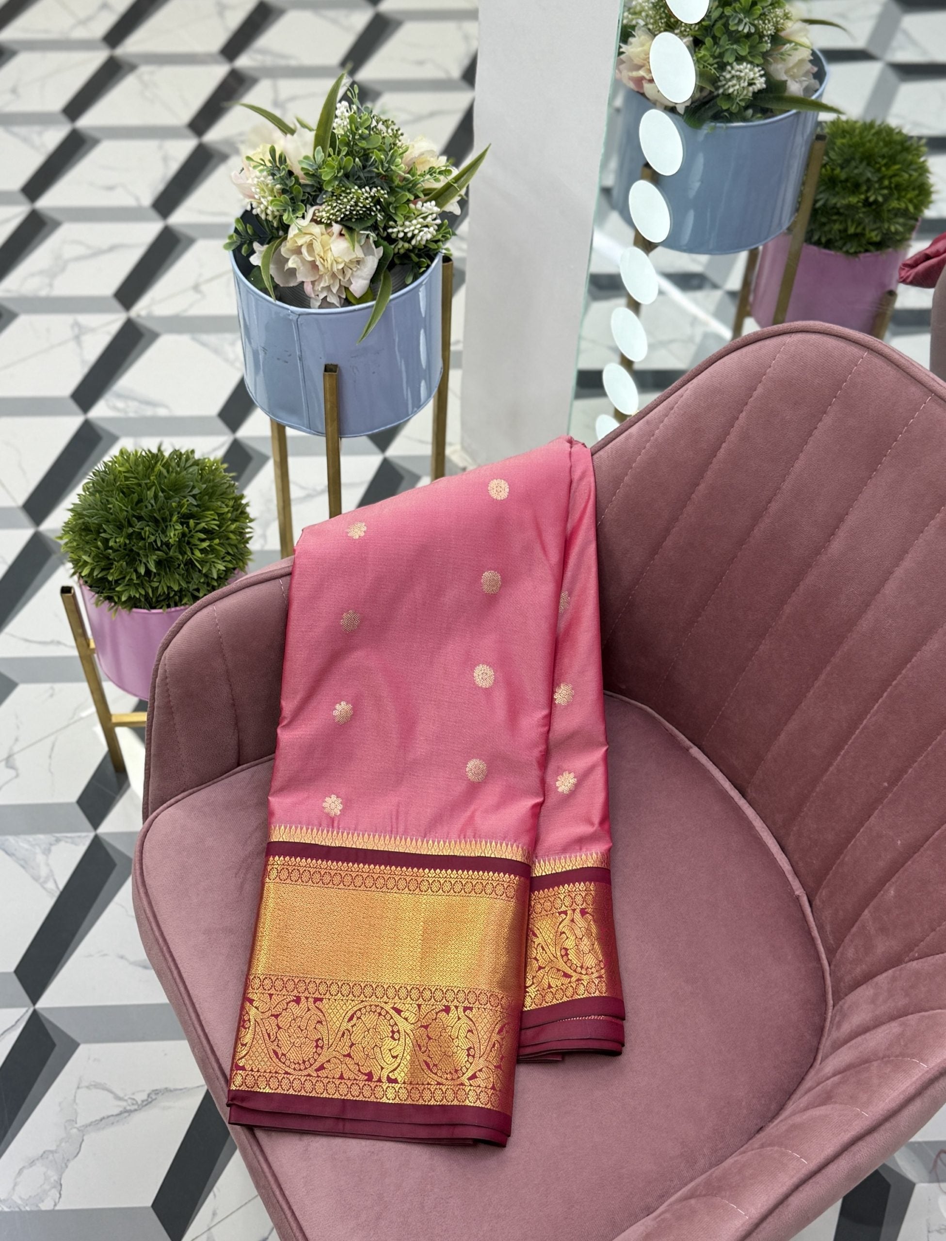 Peach Maroon Semi Gadwal
