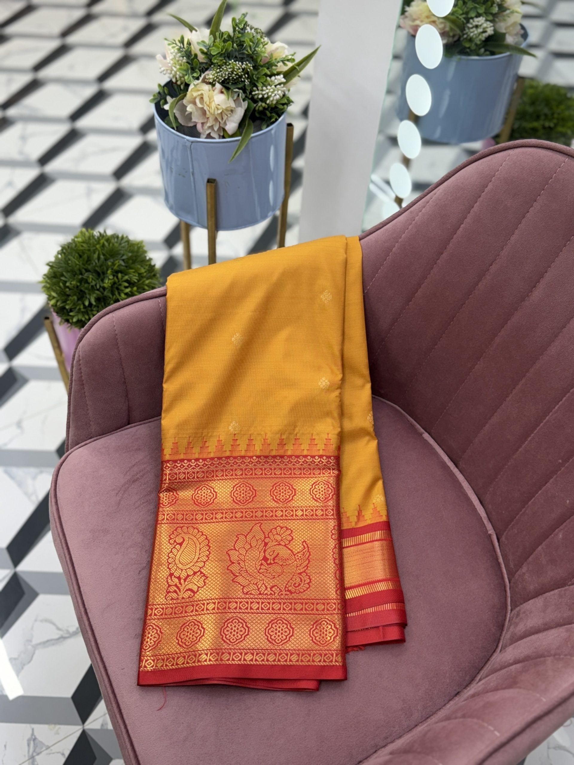 Yellow Semi Gadwal Saree