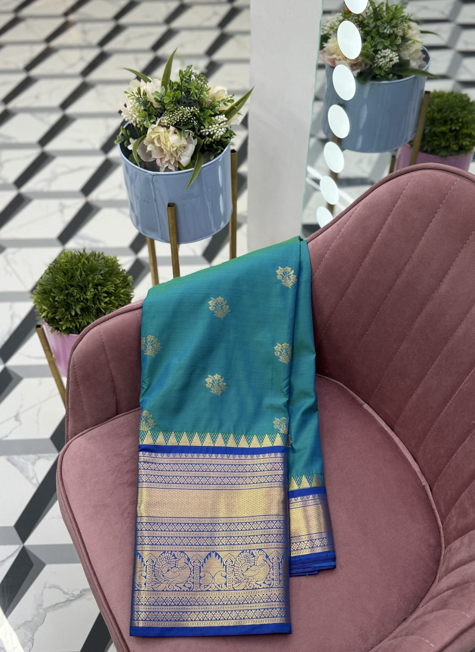 Sea blue Dual Tone Semi Gadwal