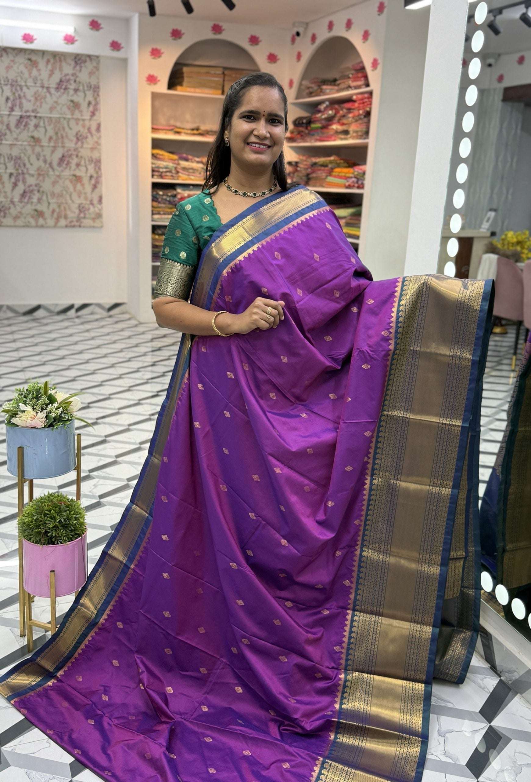 Brinjal Semi Gadwal Saree