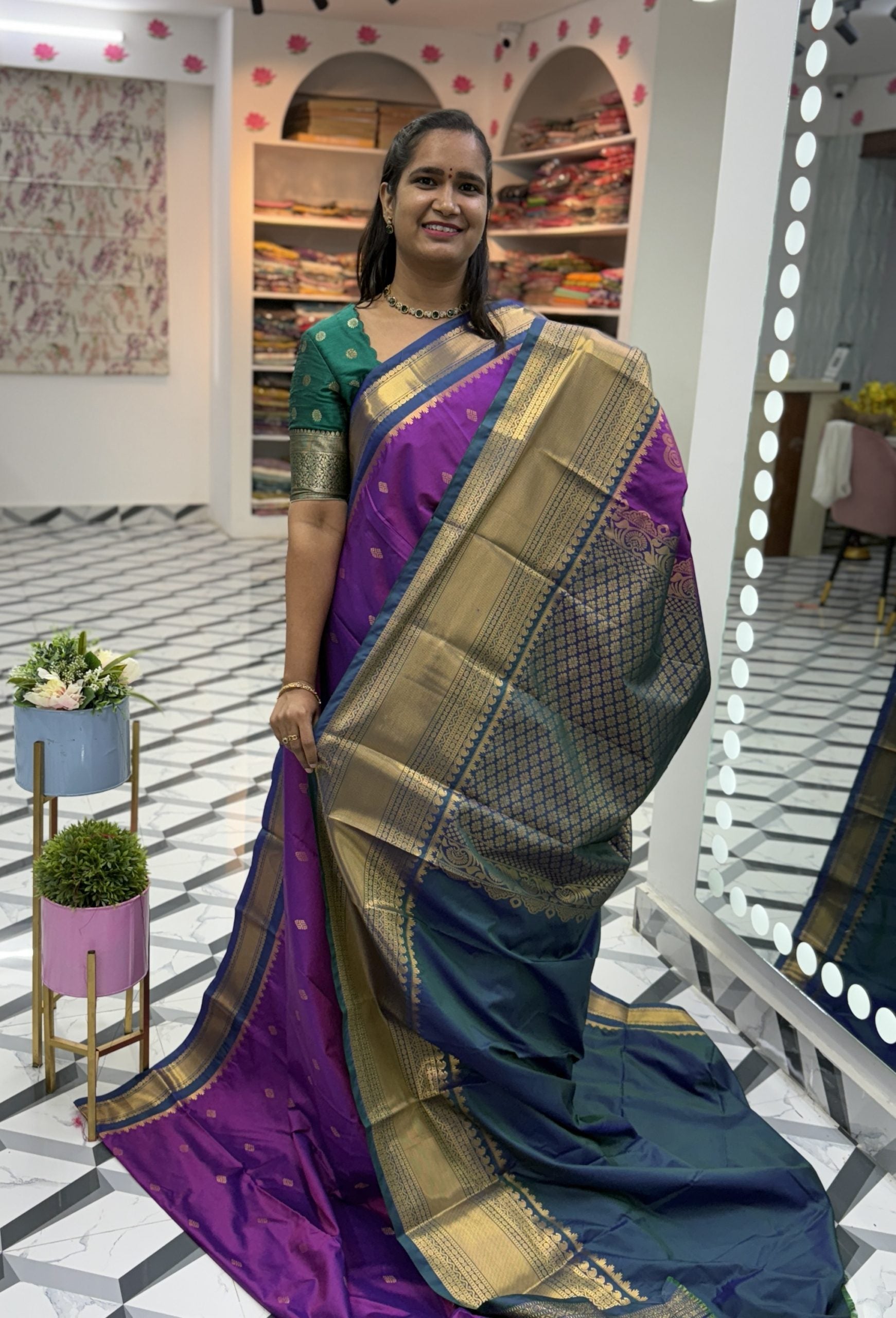Brinjal Semi Gadwal Saree