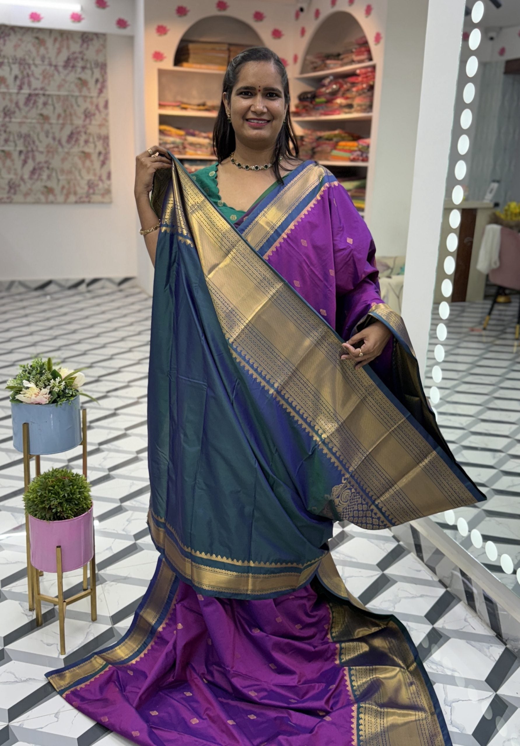 Brinjal Semi Gadwal Saree