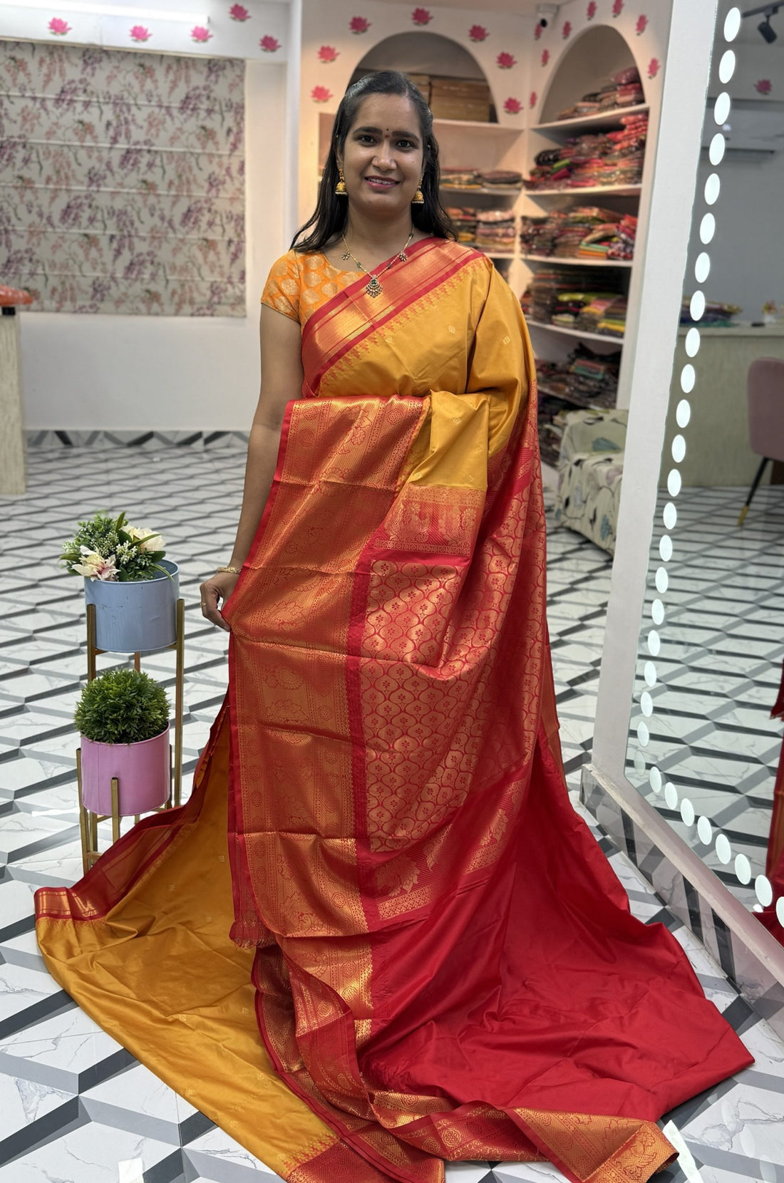 Yellow Semi Gadwal Saree