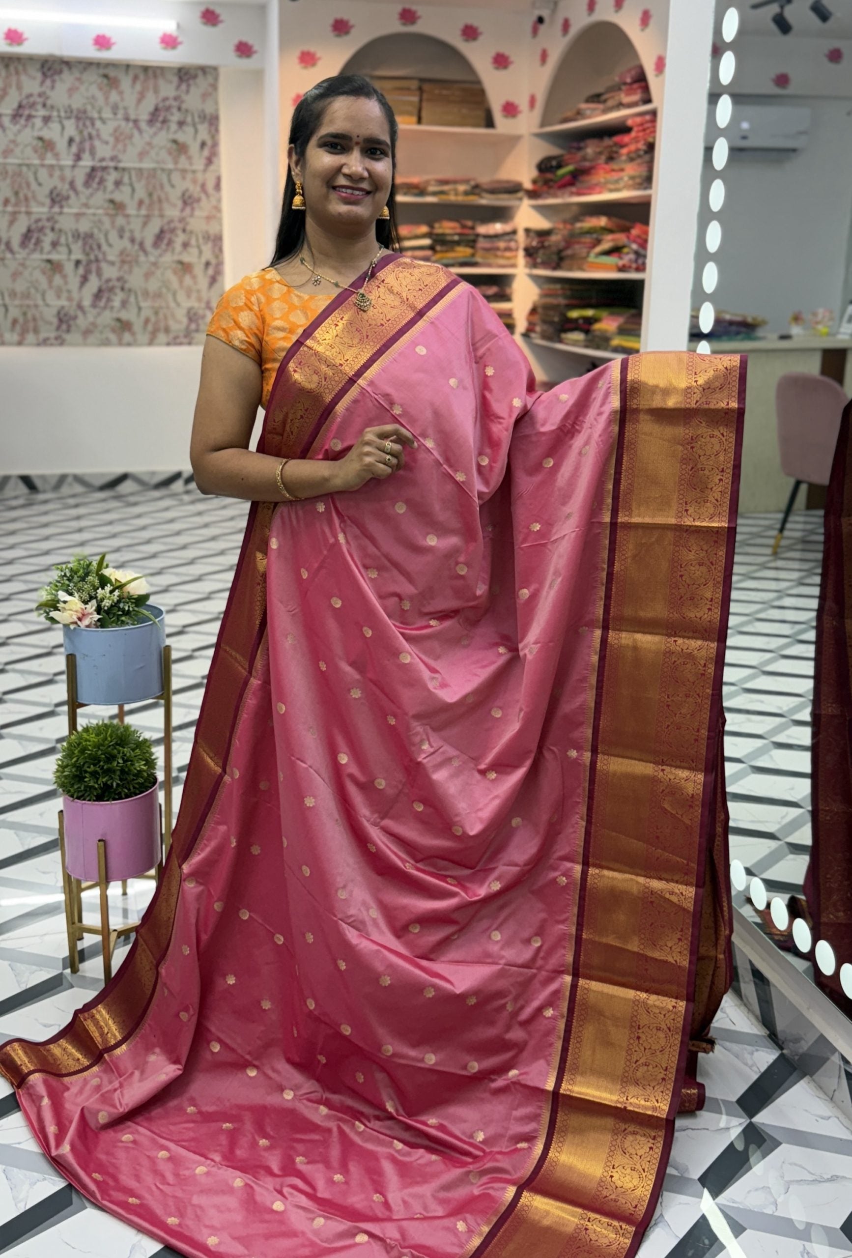 Peach Maroon Semi Gadwal