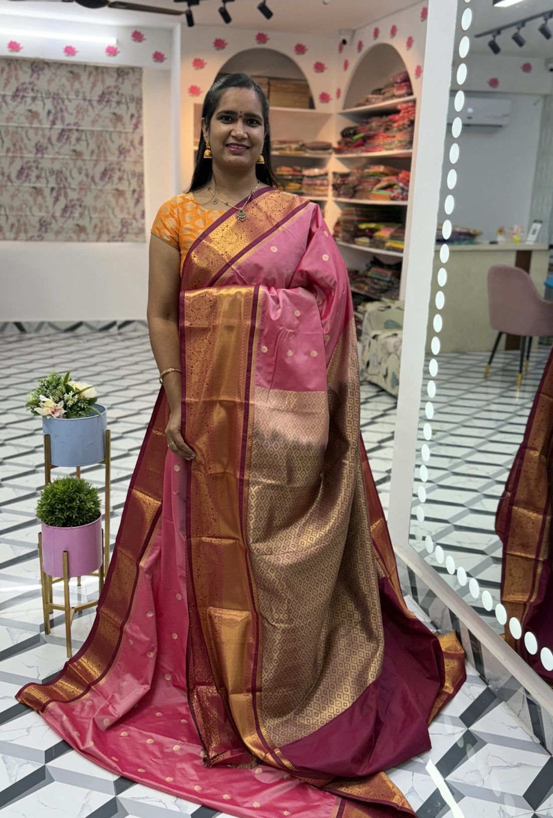 Peach Maroon Semi Gadwal