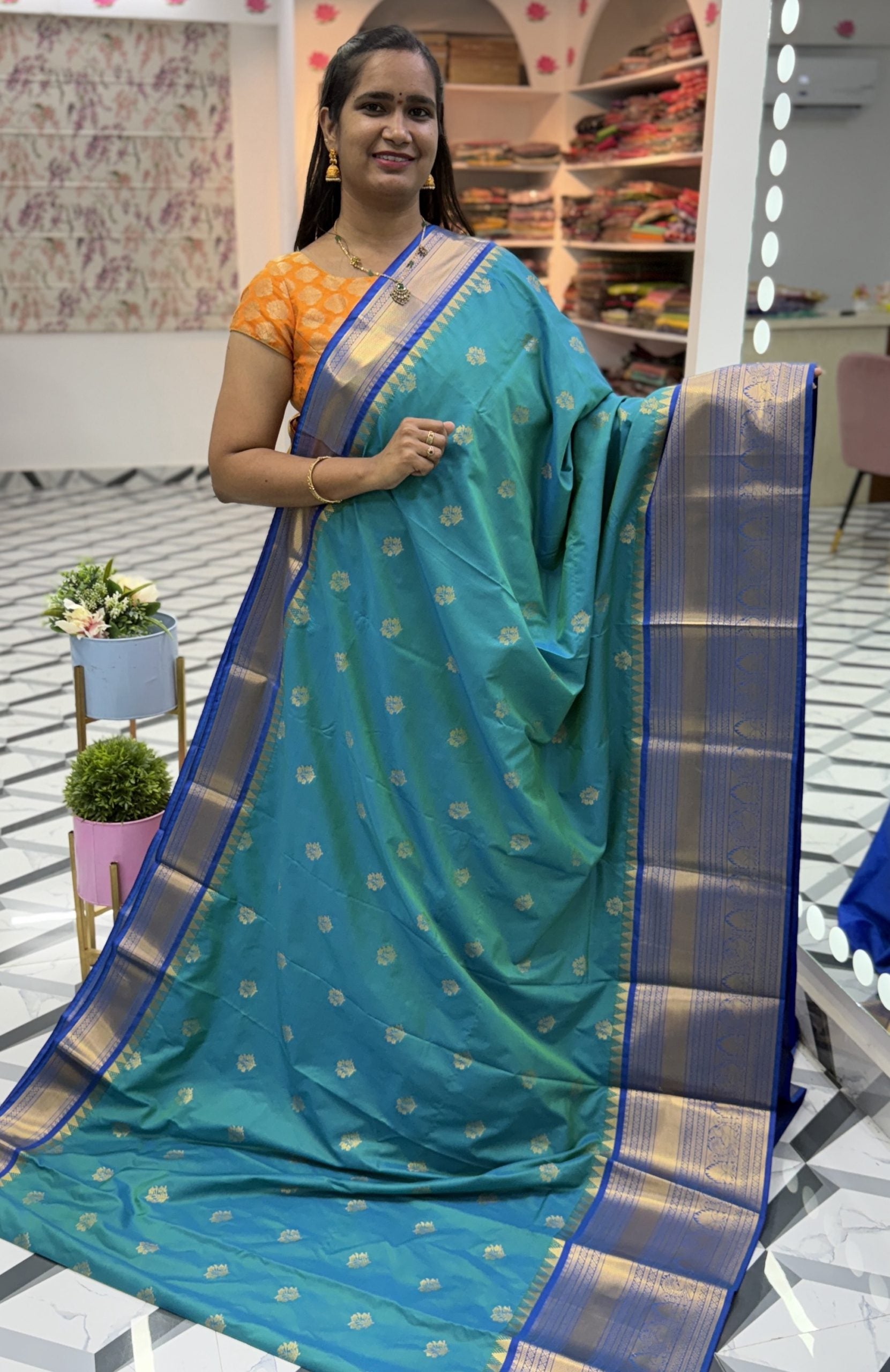 Sea blue Dual Tone Semi Gadwal