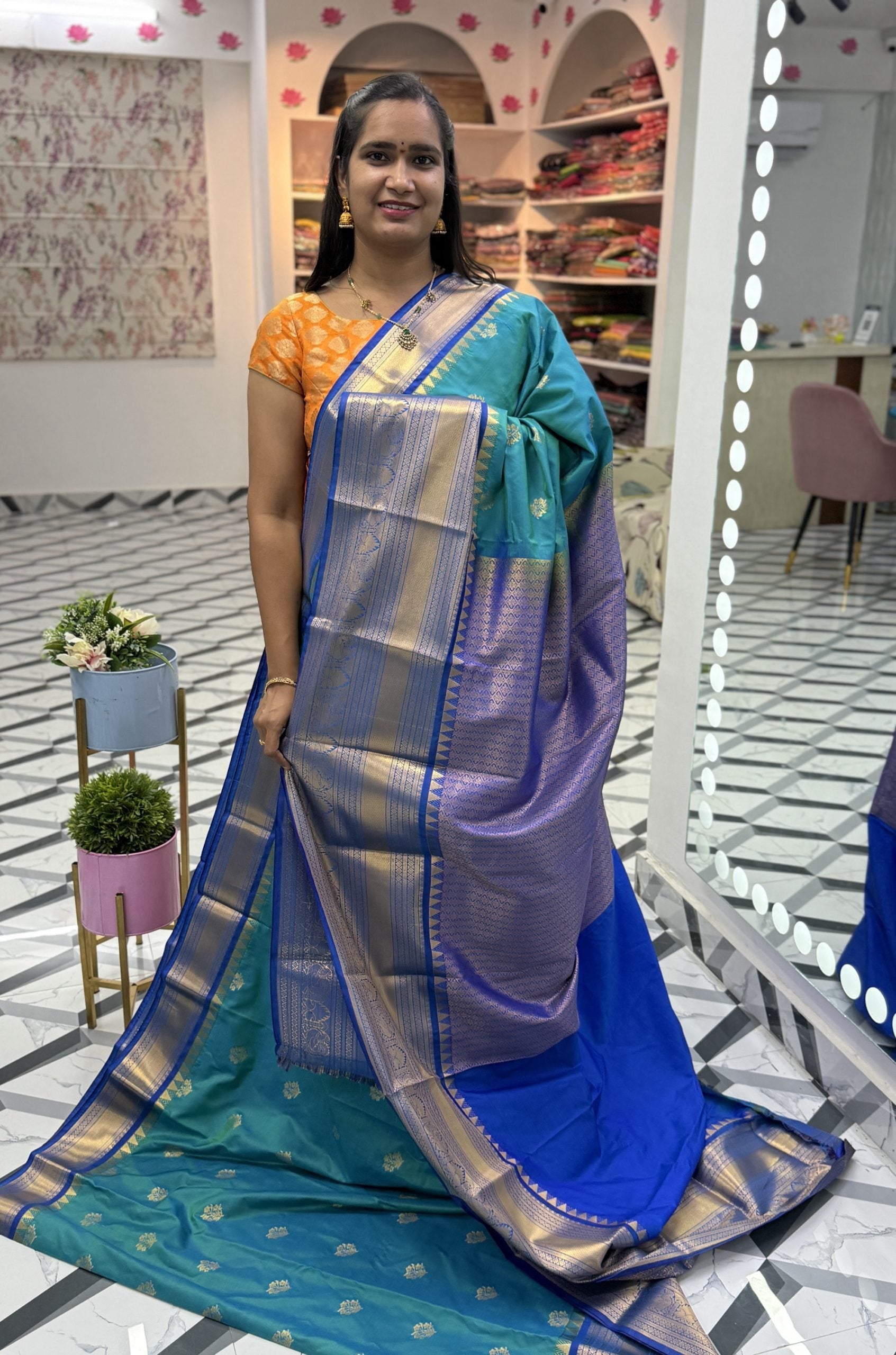 Sea blue Dual Tone Semi Gadwal