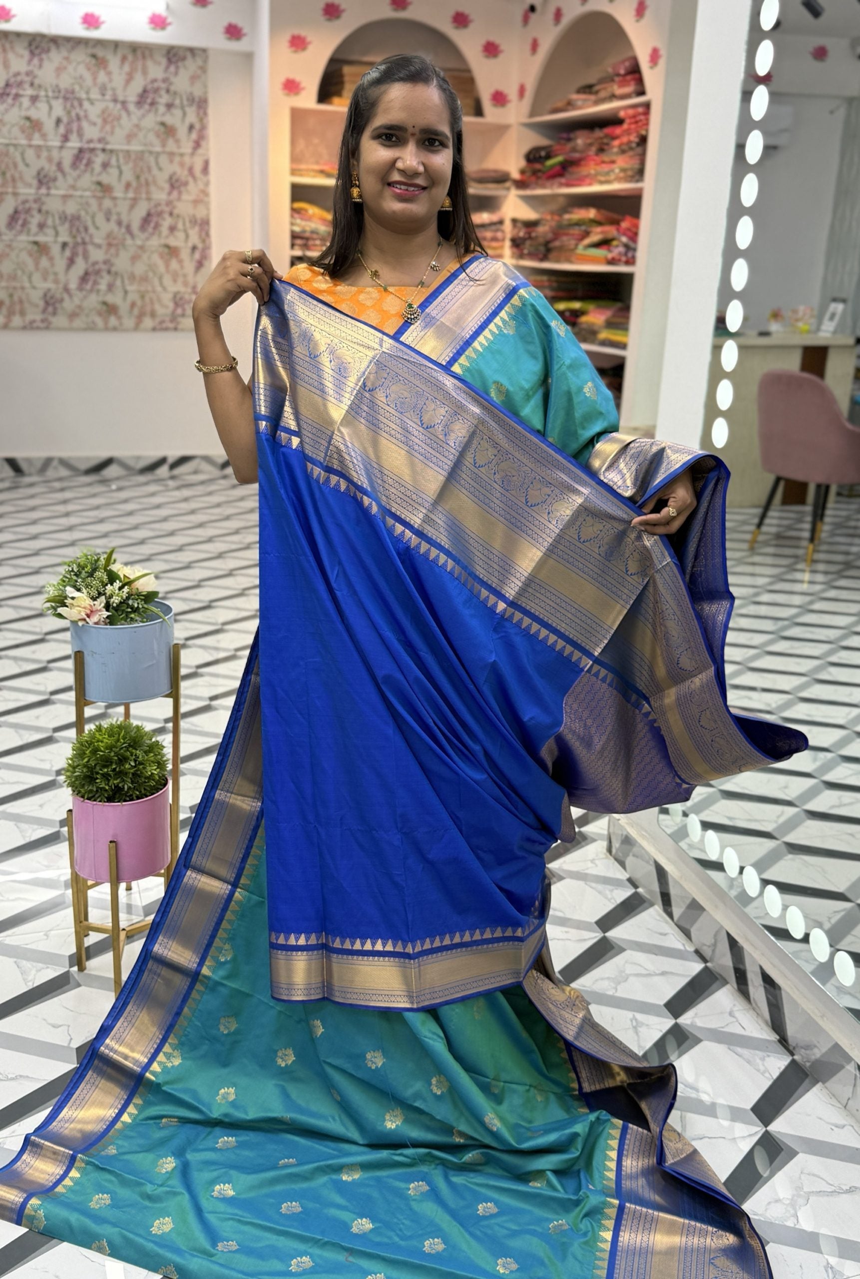 Sea blue Dual Tone Semi Gadwal