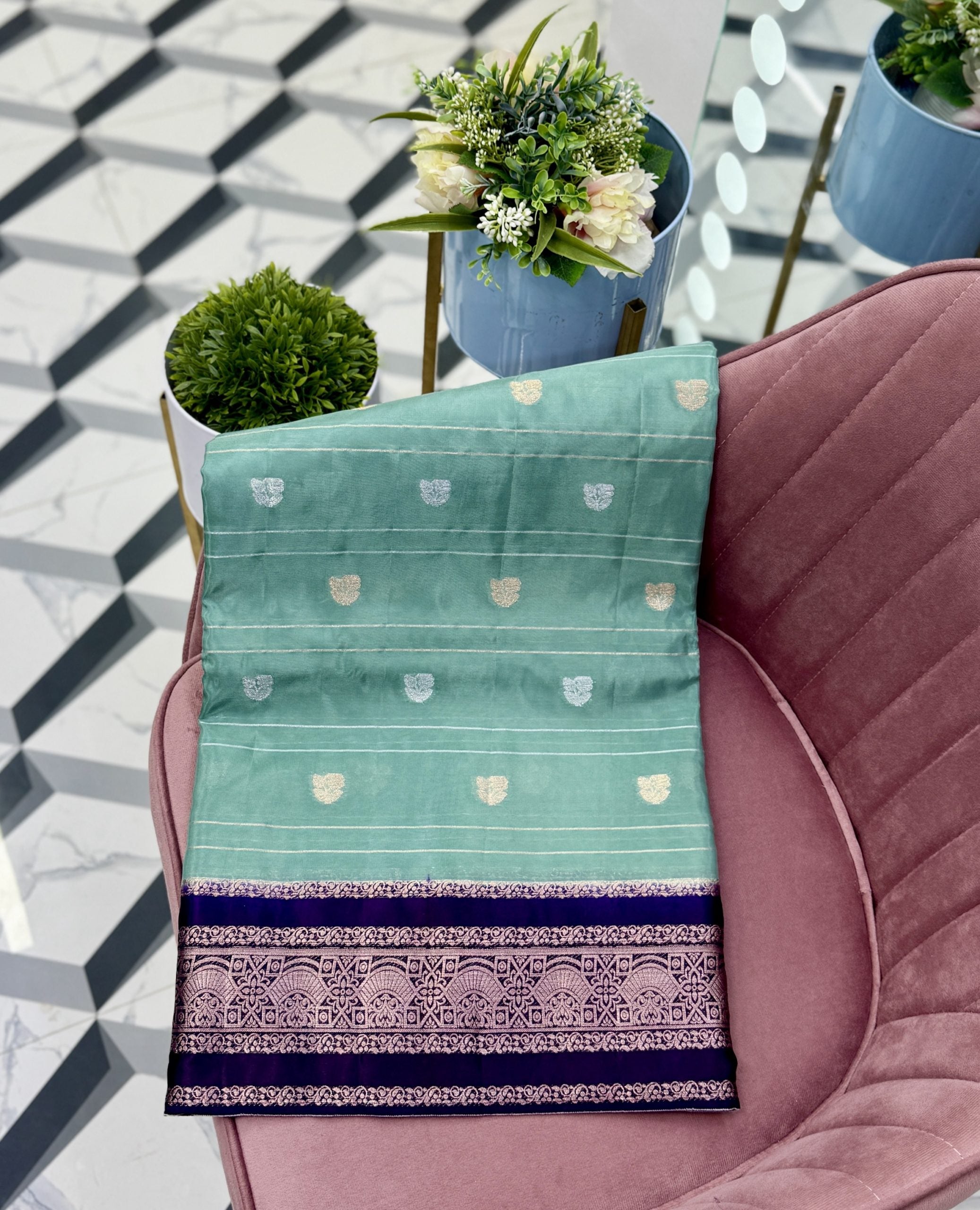 Animisha Seagreen Viscose Crepe Saree