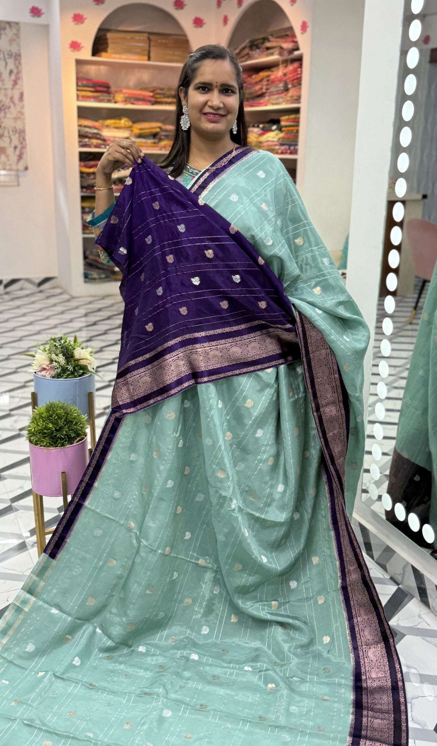 Animisha Seagreen Viscose Crepe Saree