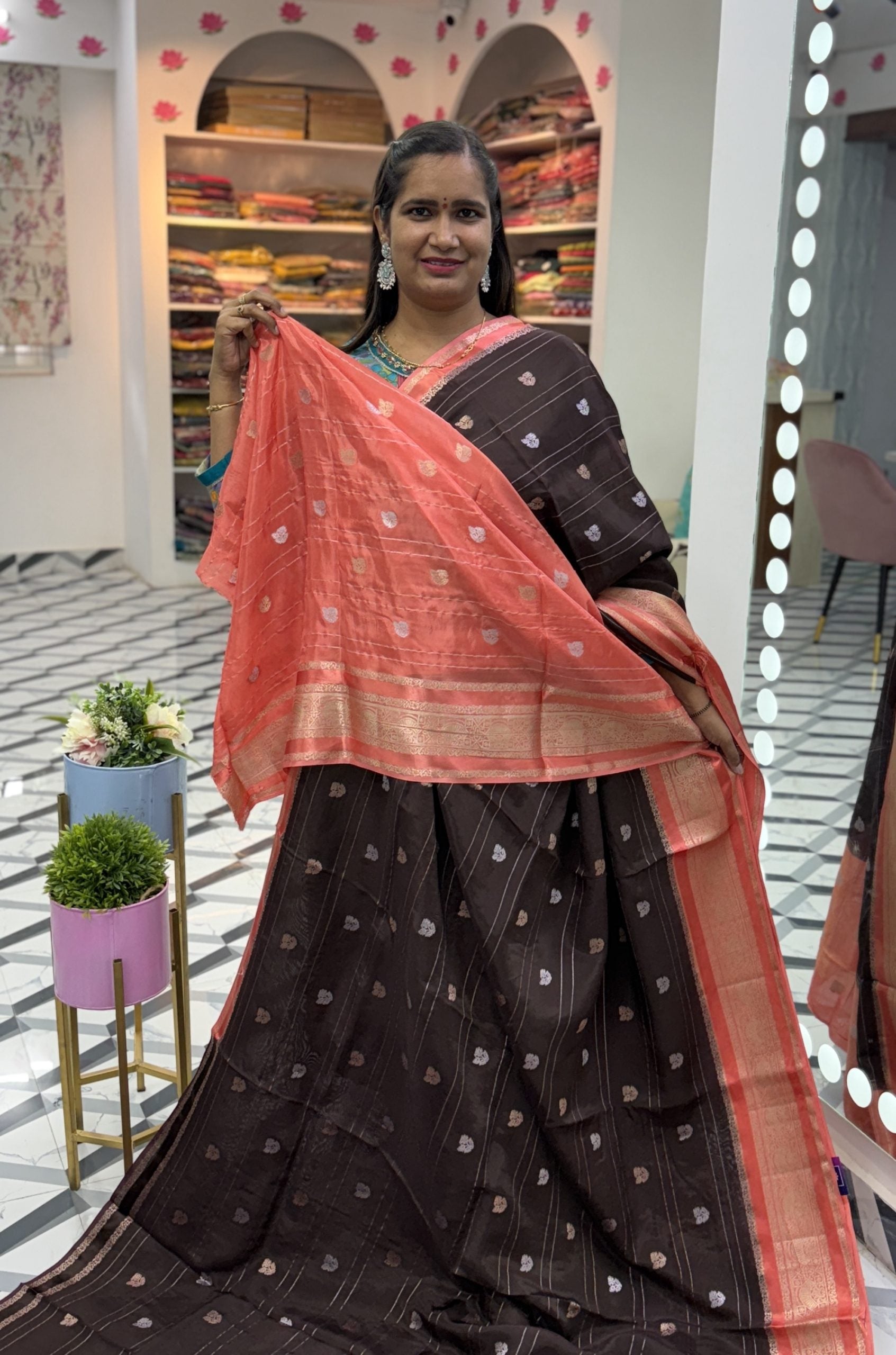 Animisha Brown Viscose Crepe Saree