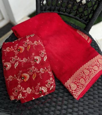 Red Semi Crepe Silk Saree