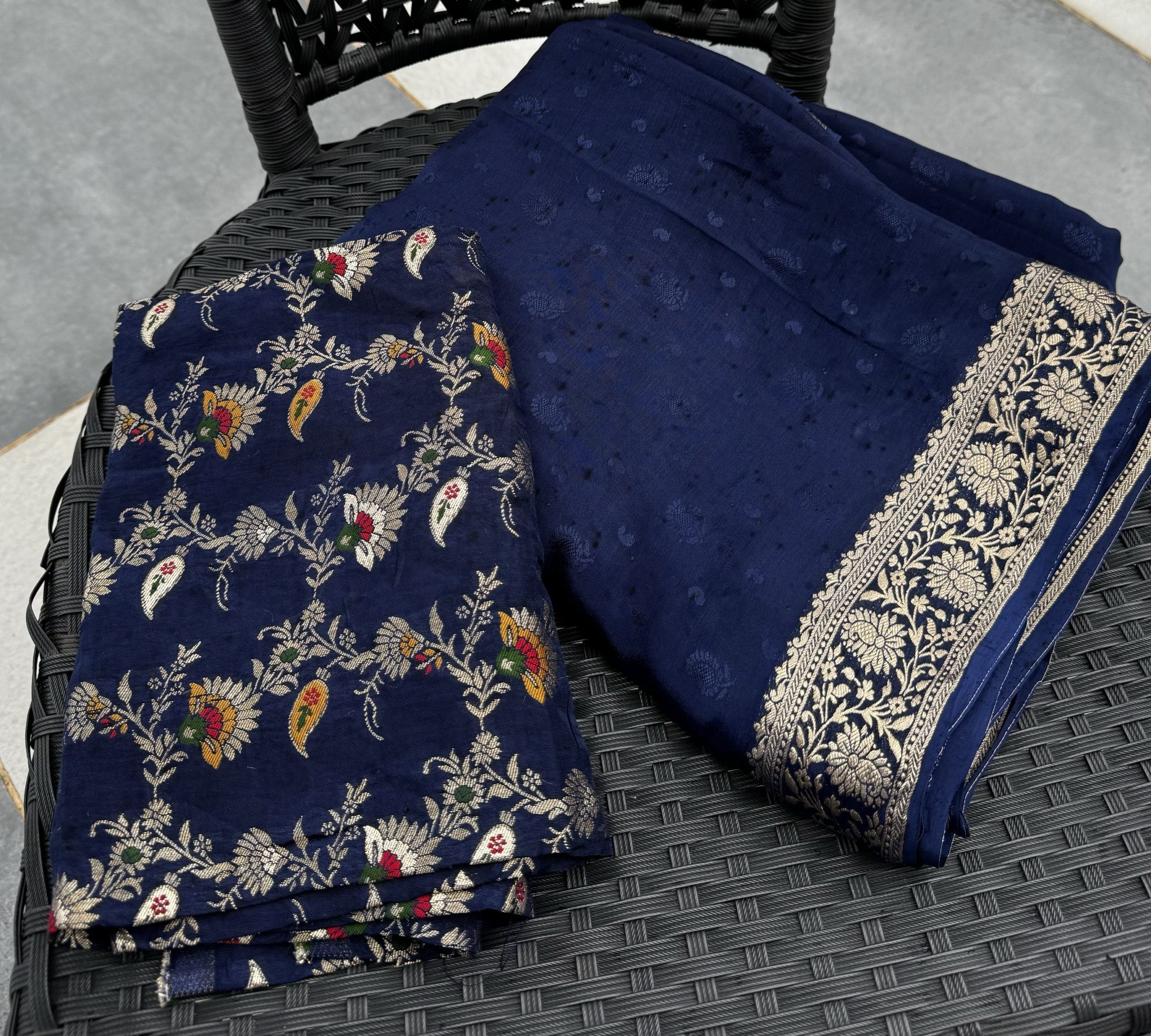 Navy Blue Semi Crepe Silk Saree
