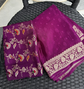 Magenta Semi Crepe Silk Saree