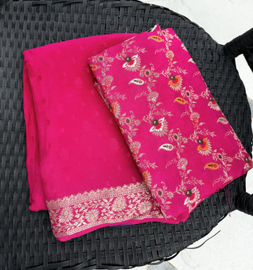 Pink Semi Crepe Silk Saree