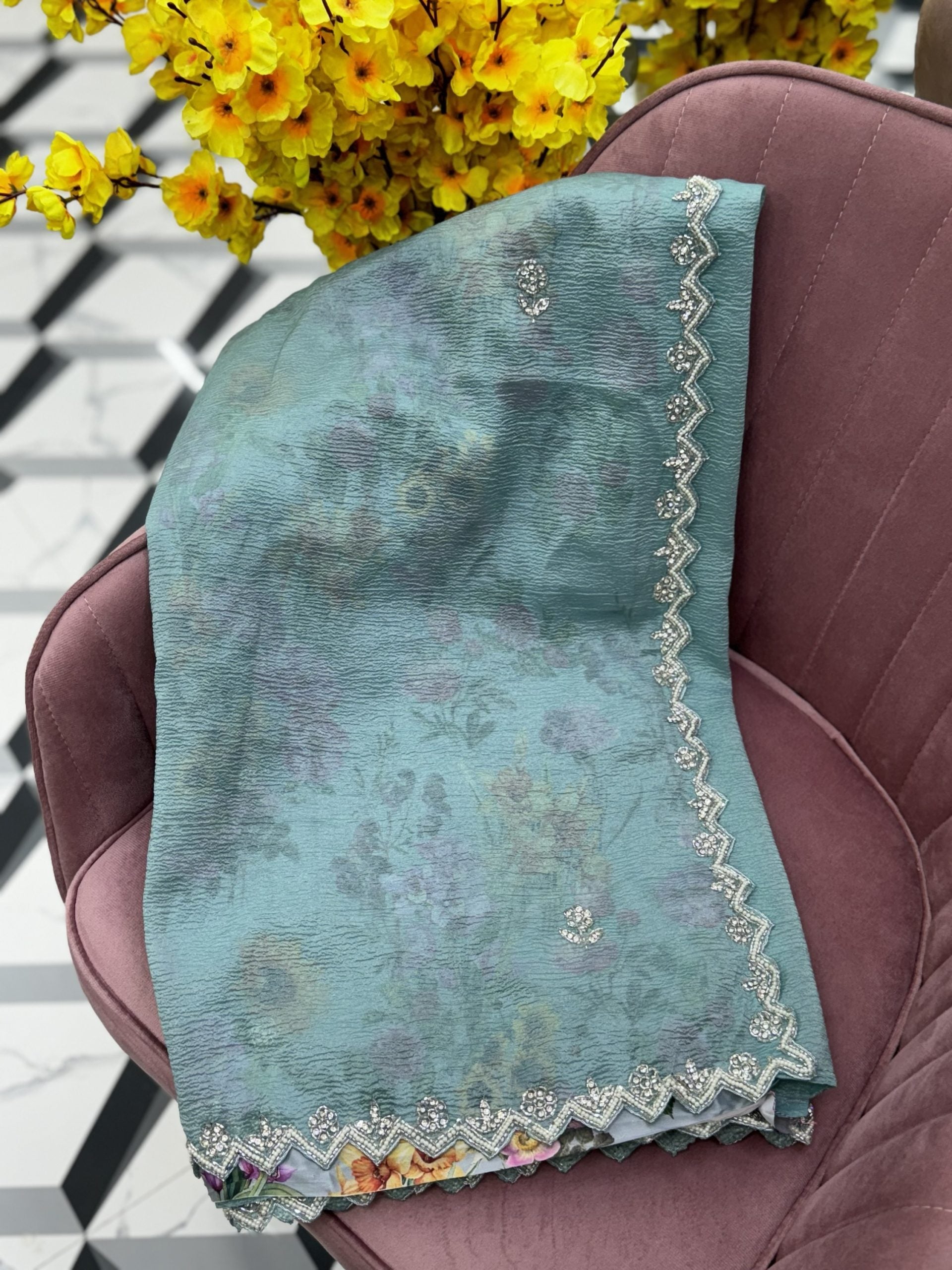 Sea blue Crush Tissue Saree