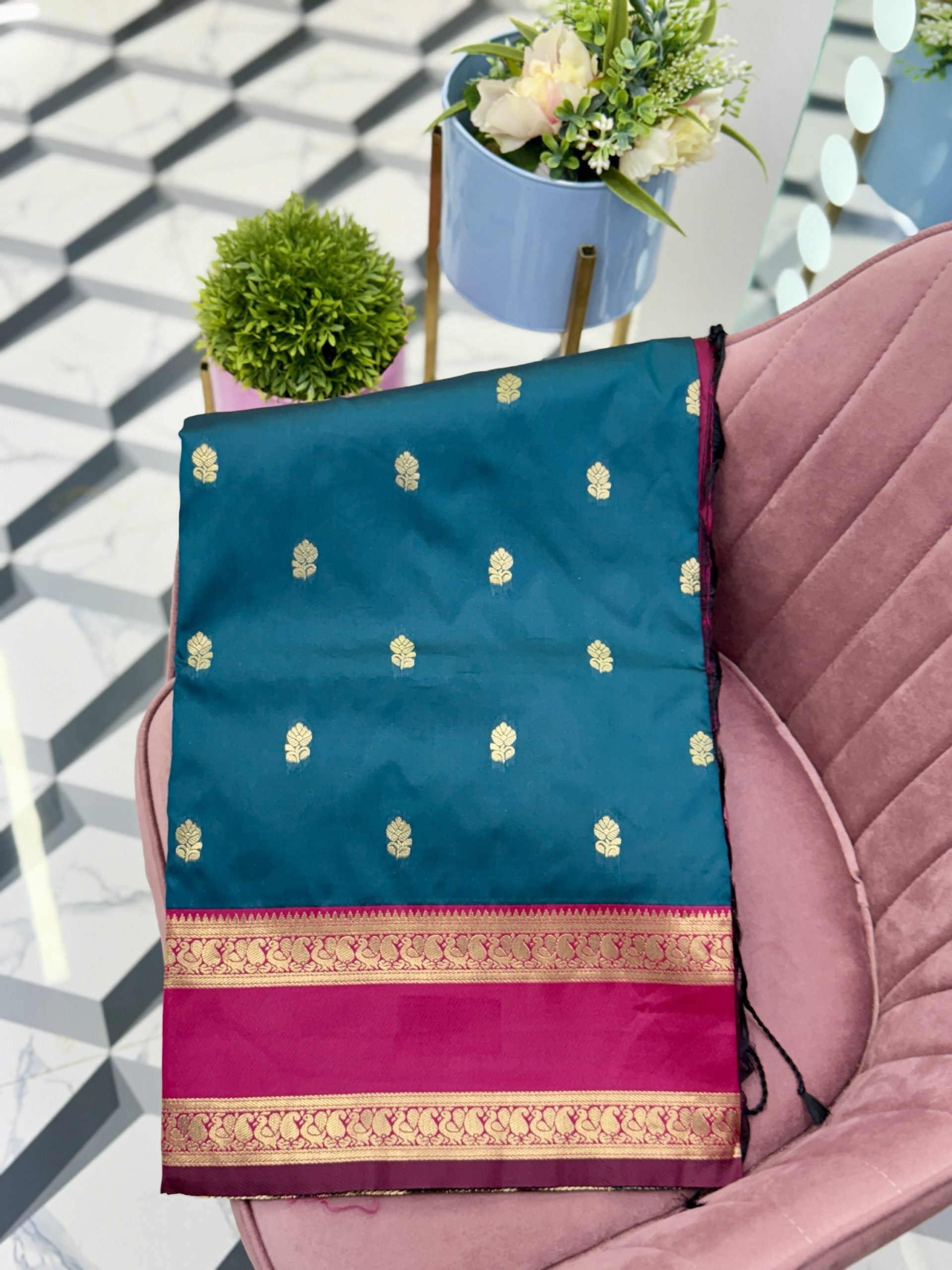 Dark Peacock Blue Soft Pattu Saree