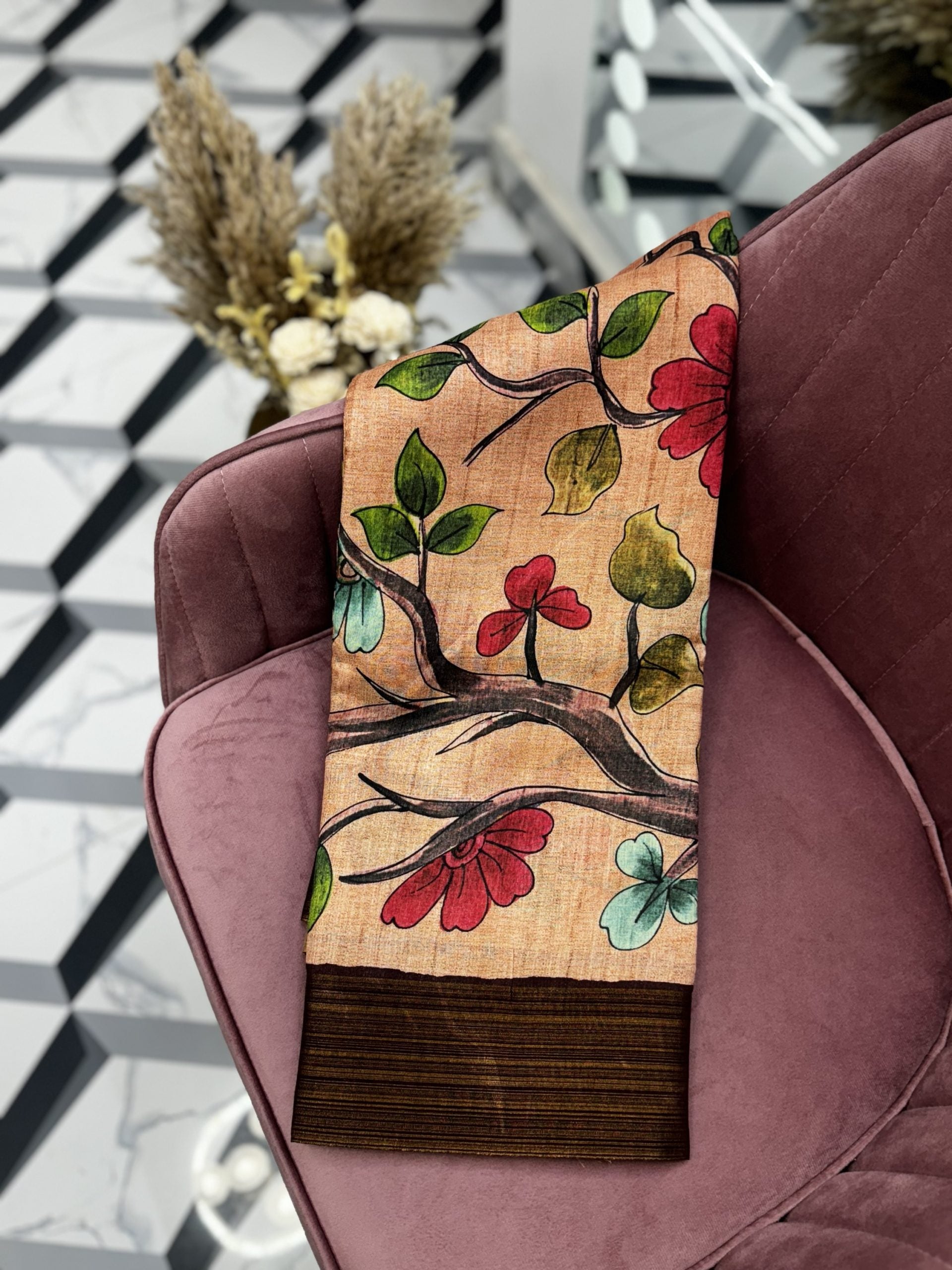 Brick Red Fancy Tussar Saree