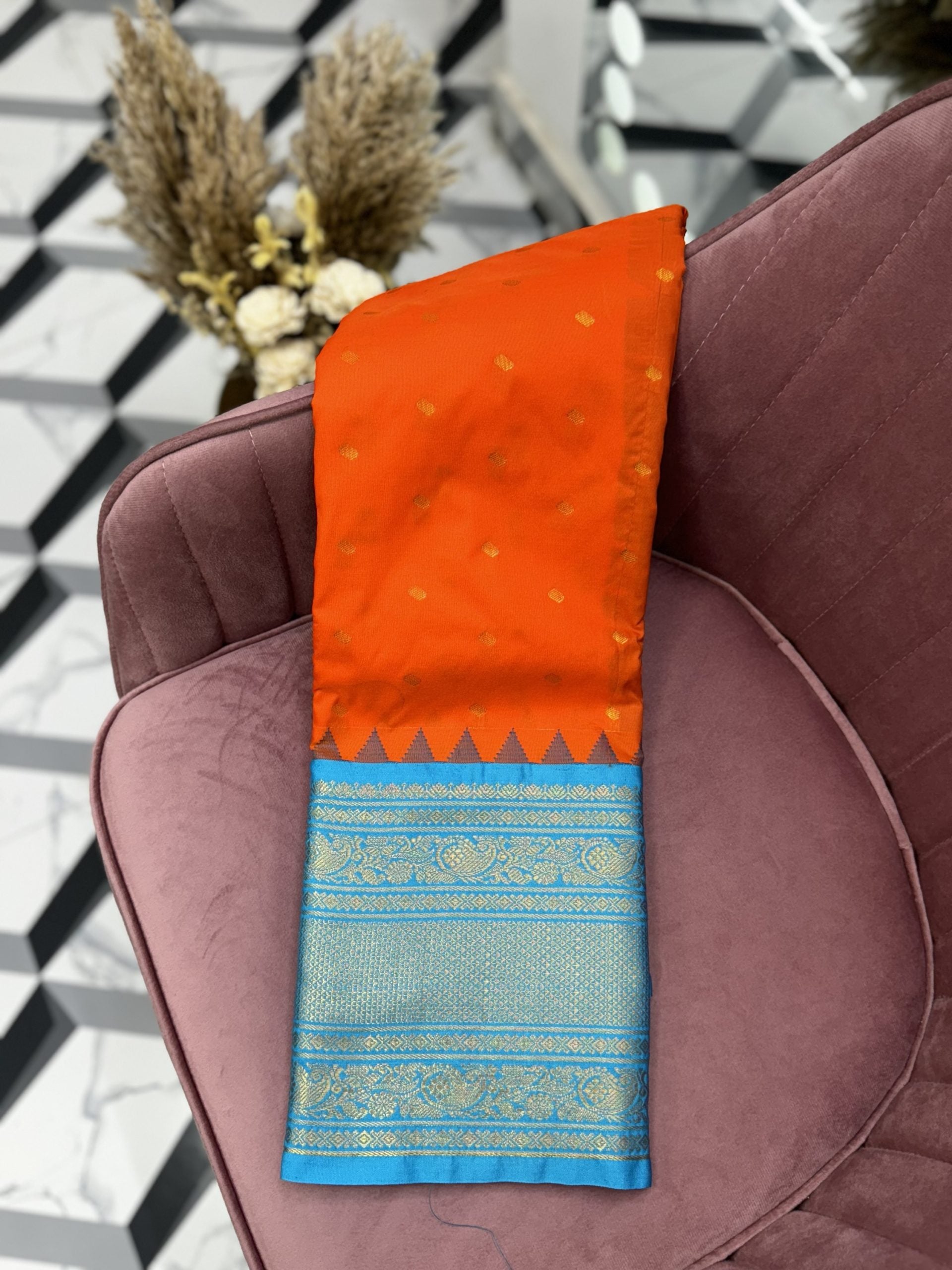 Orange Semi Gadwal Saree