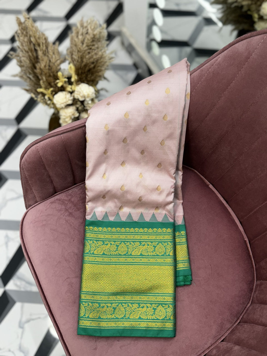 Baby Pink Semi Gadwal Saree