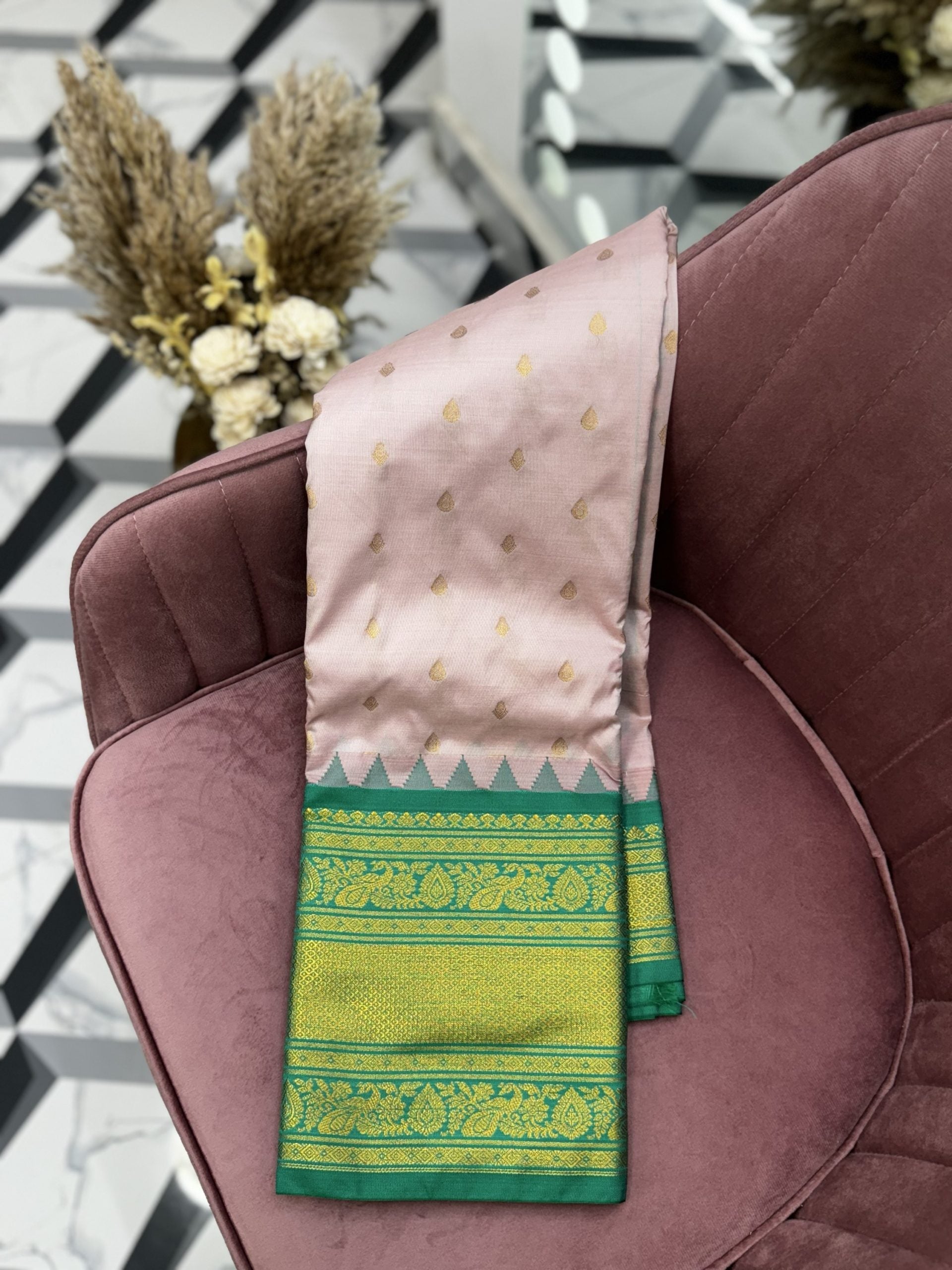 Baby Pink Semi Gadwal Saree