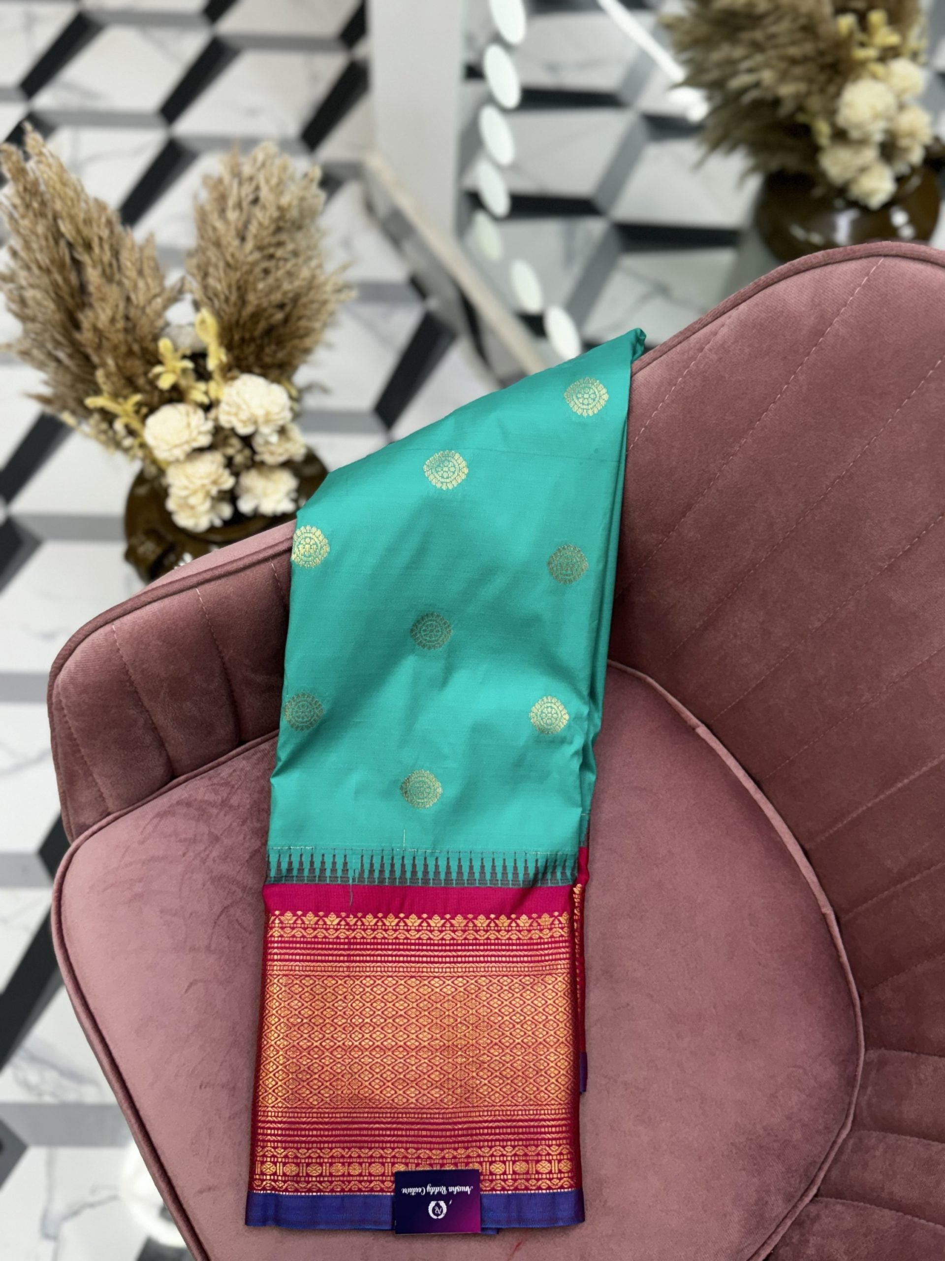 Seagreen Semi Gadwal Saree
