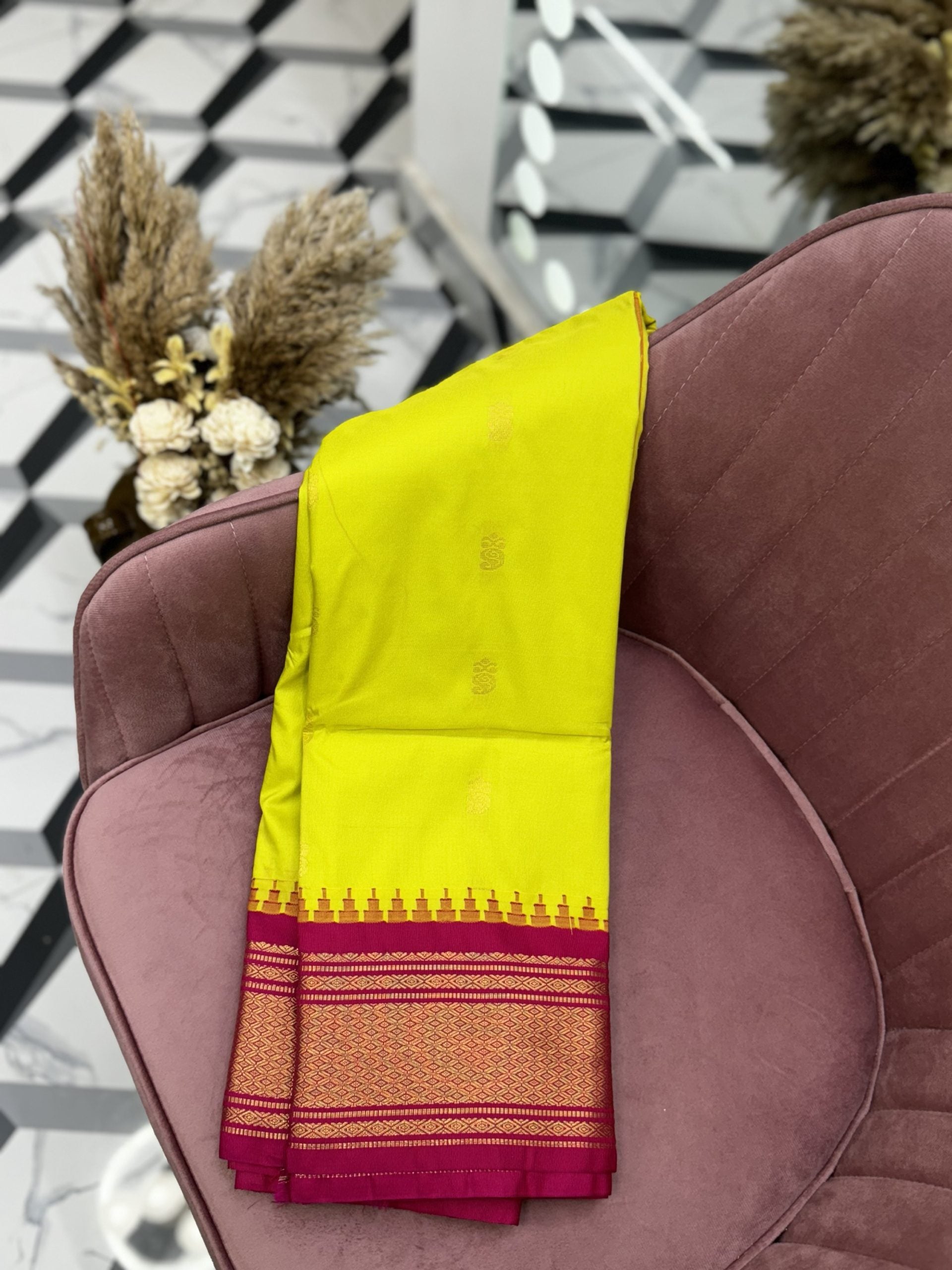 Yellow Semi Gadwal Saree