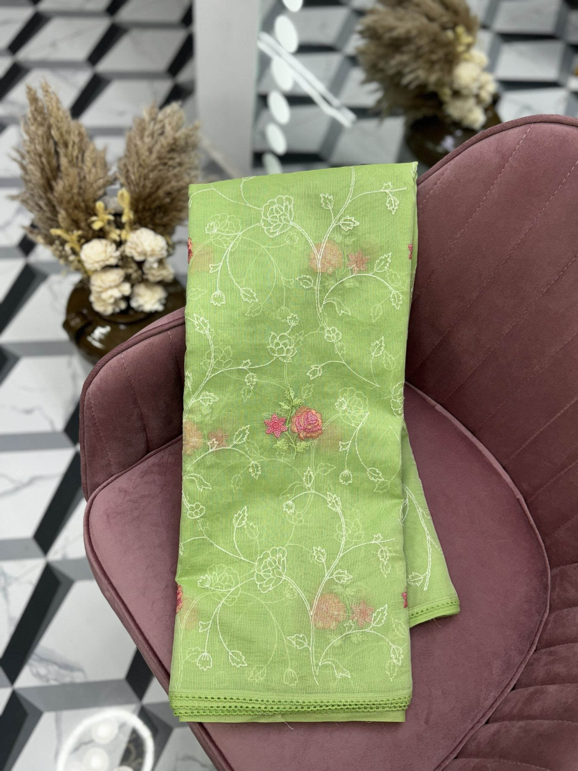 Parrot Green Fancy Kota Saree