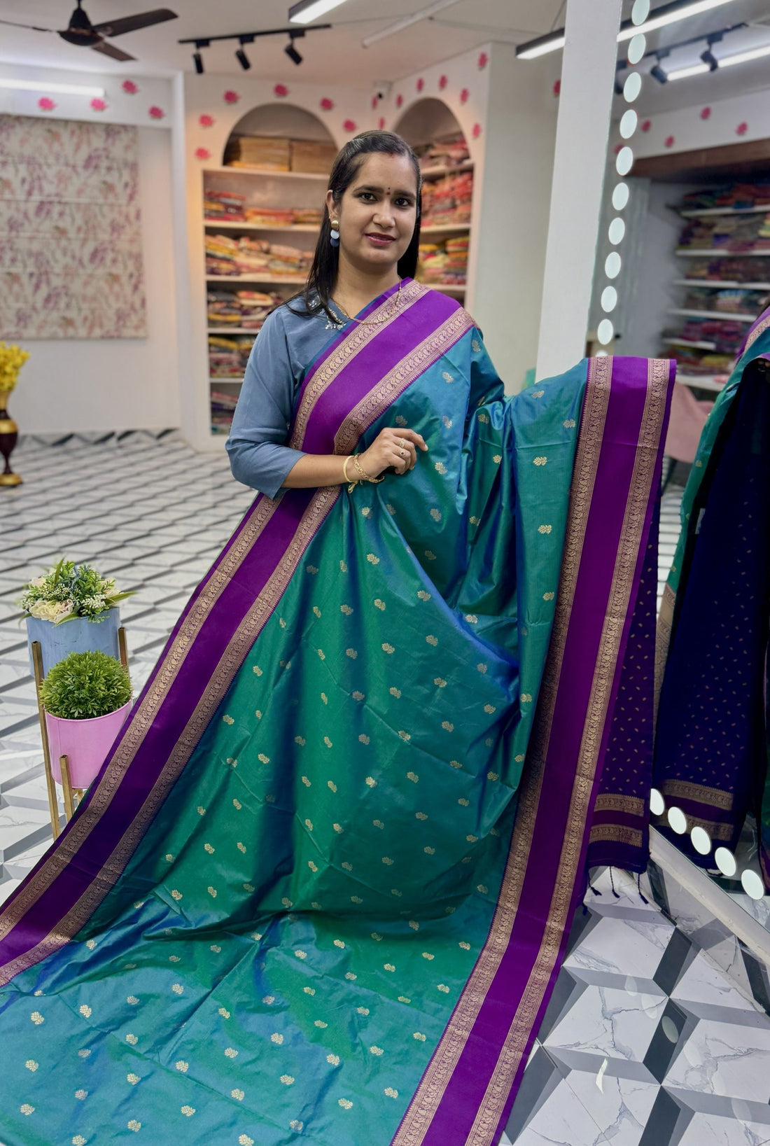 Animisha Peacock Blue Soft Pattu Saree