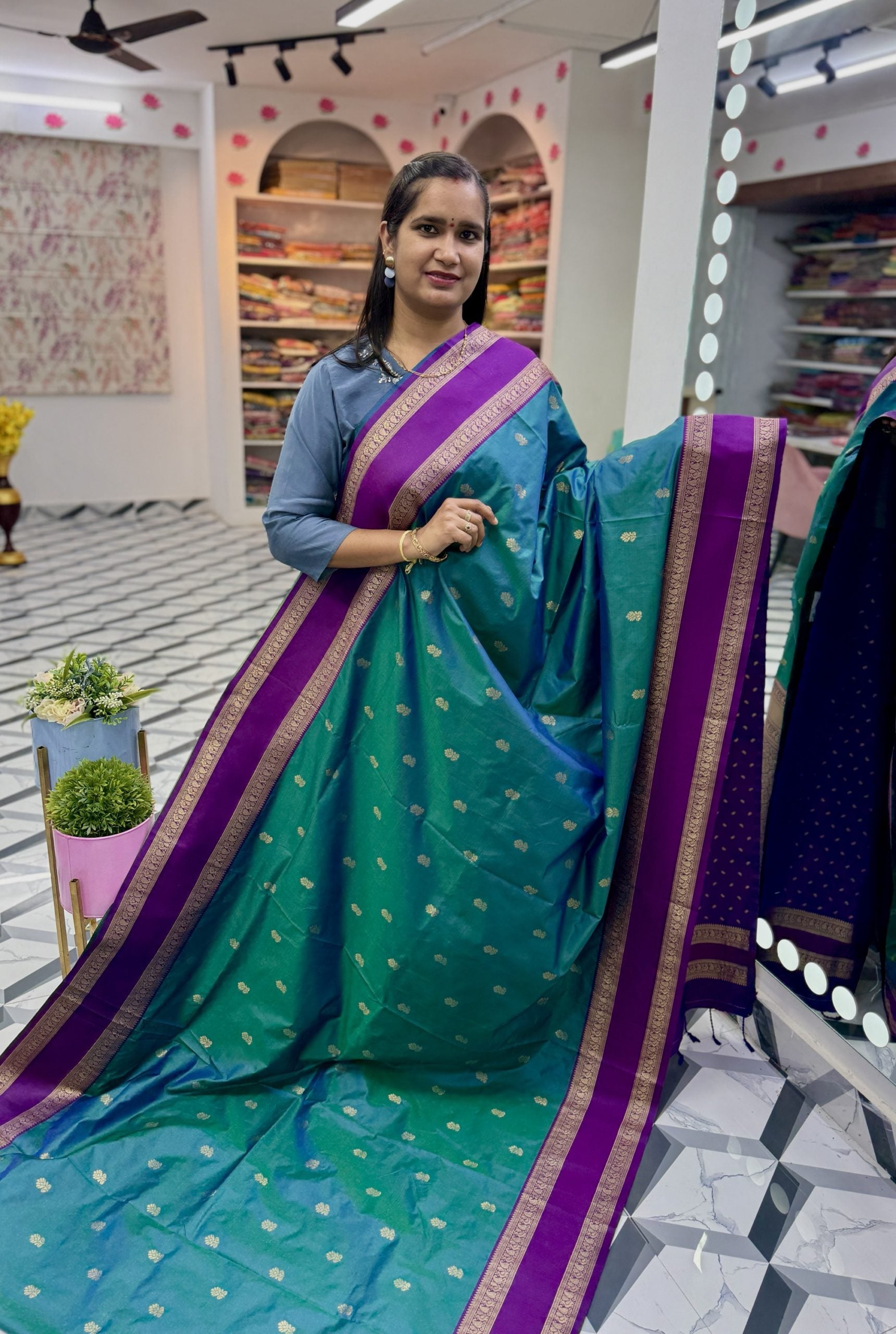 Animisha Peacock Blue Soft Pattu Saree