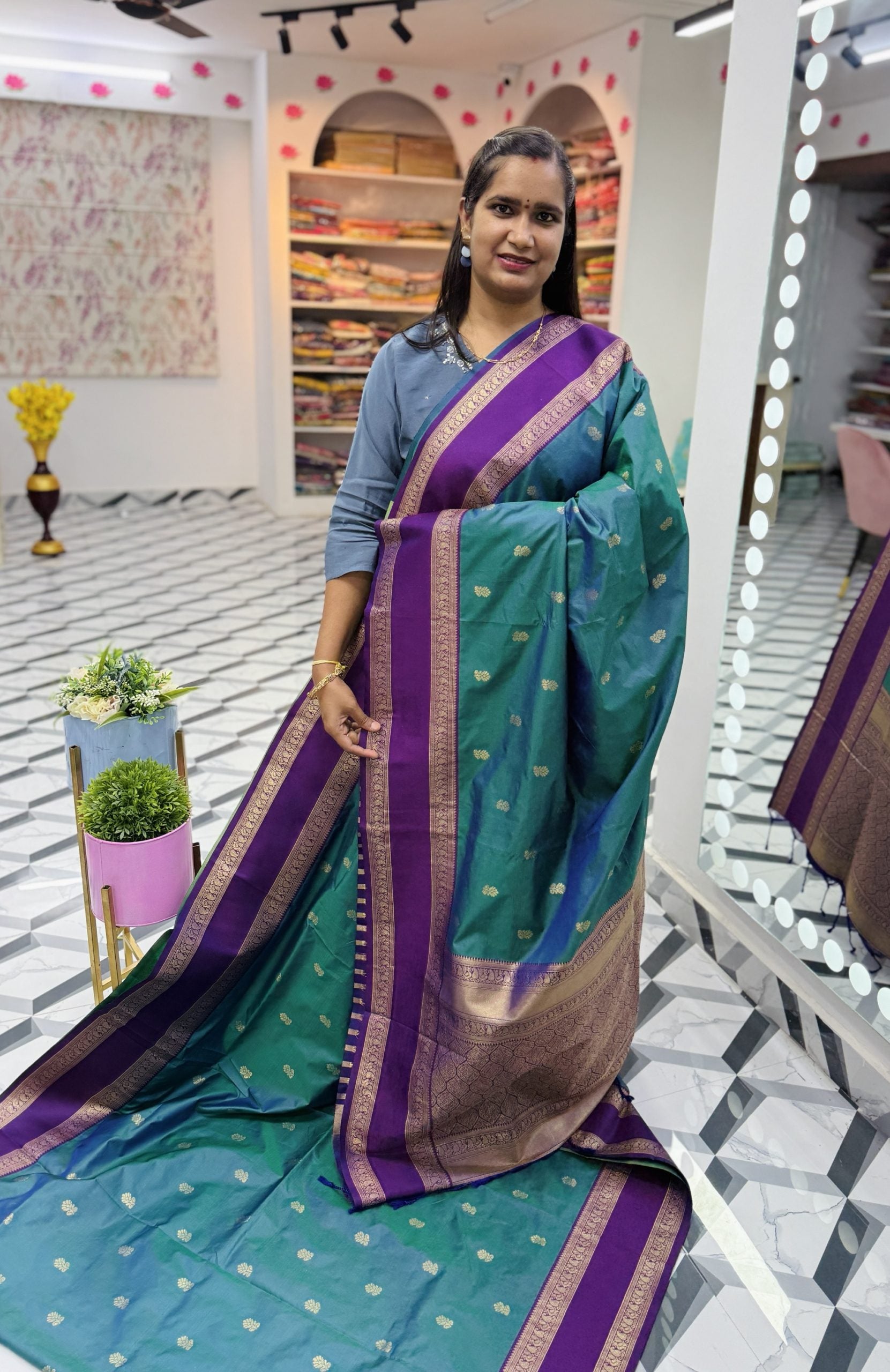 Animisha Peacock Blue Soft Pattu Saree