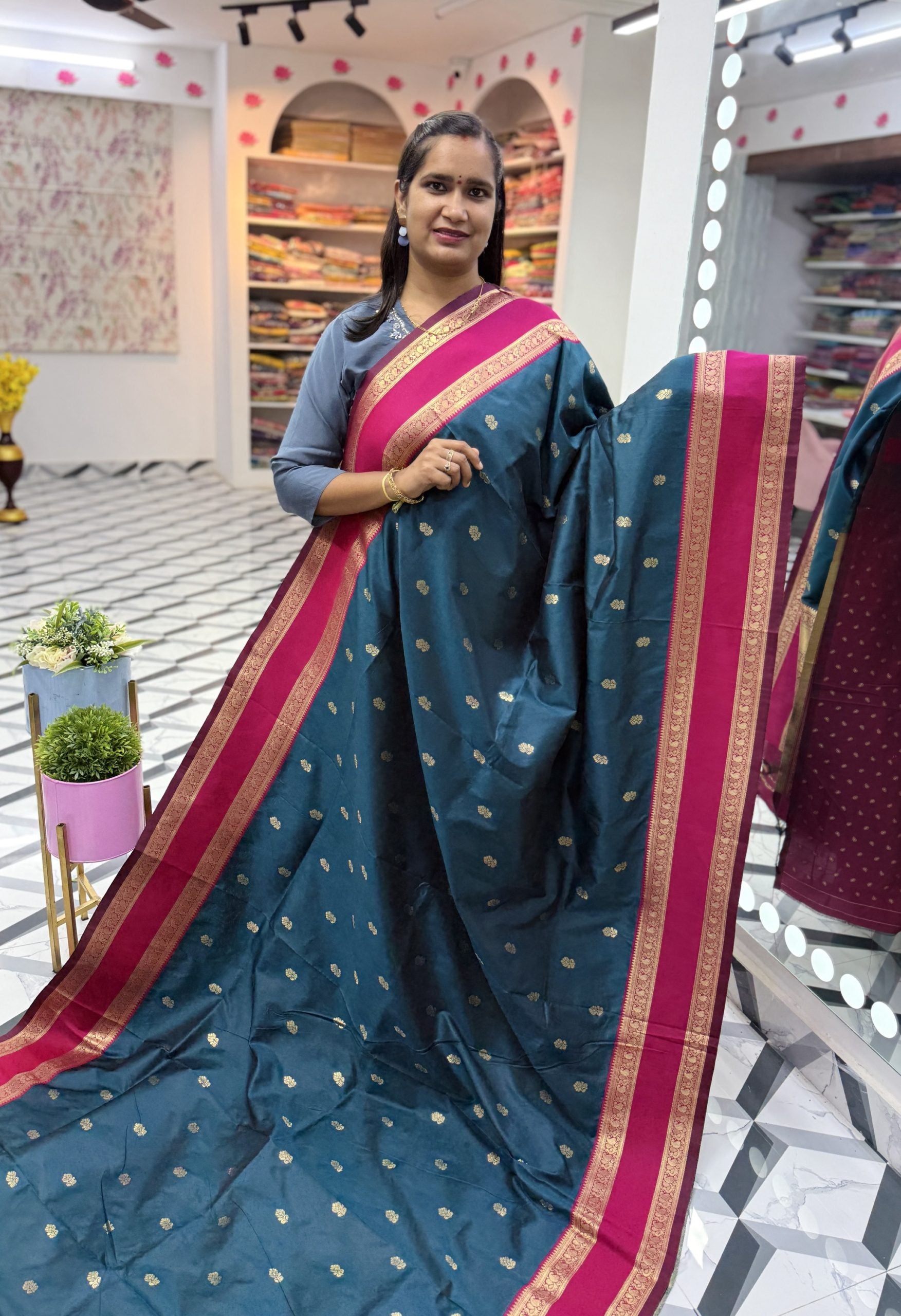 Dark Peacock Blue Soft Pattu Saree