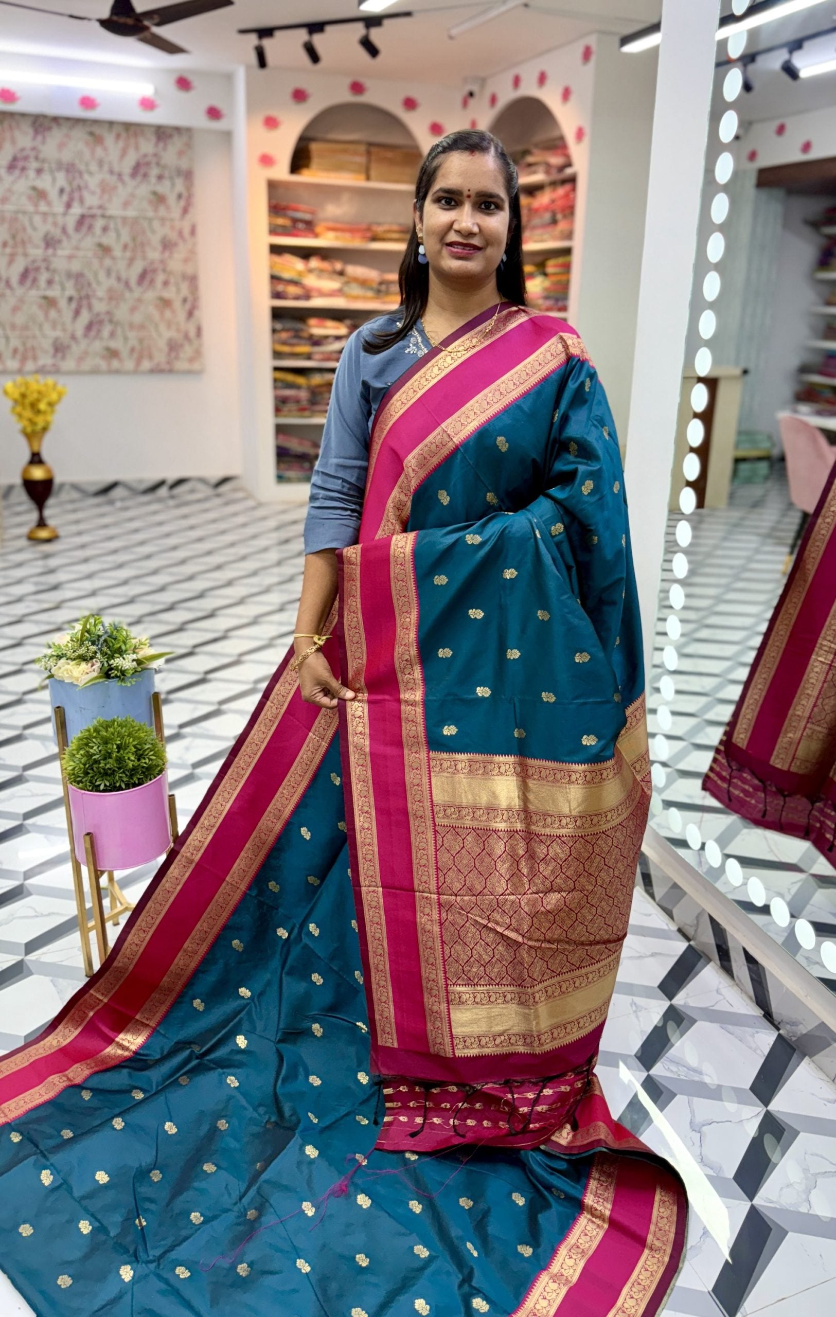 Dark Peacock Blue Soft Pattu Saree
