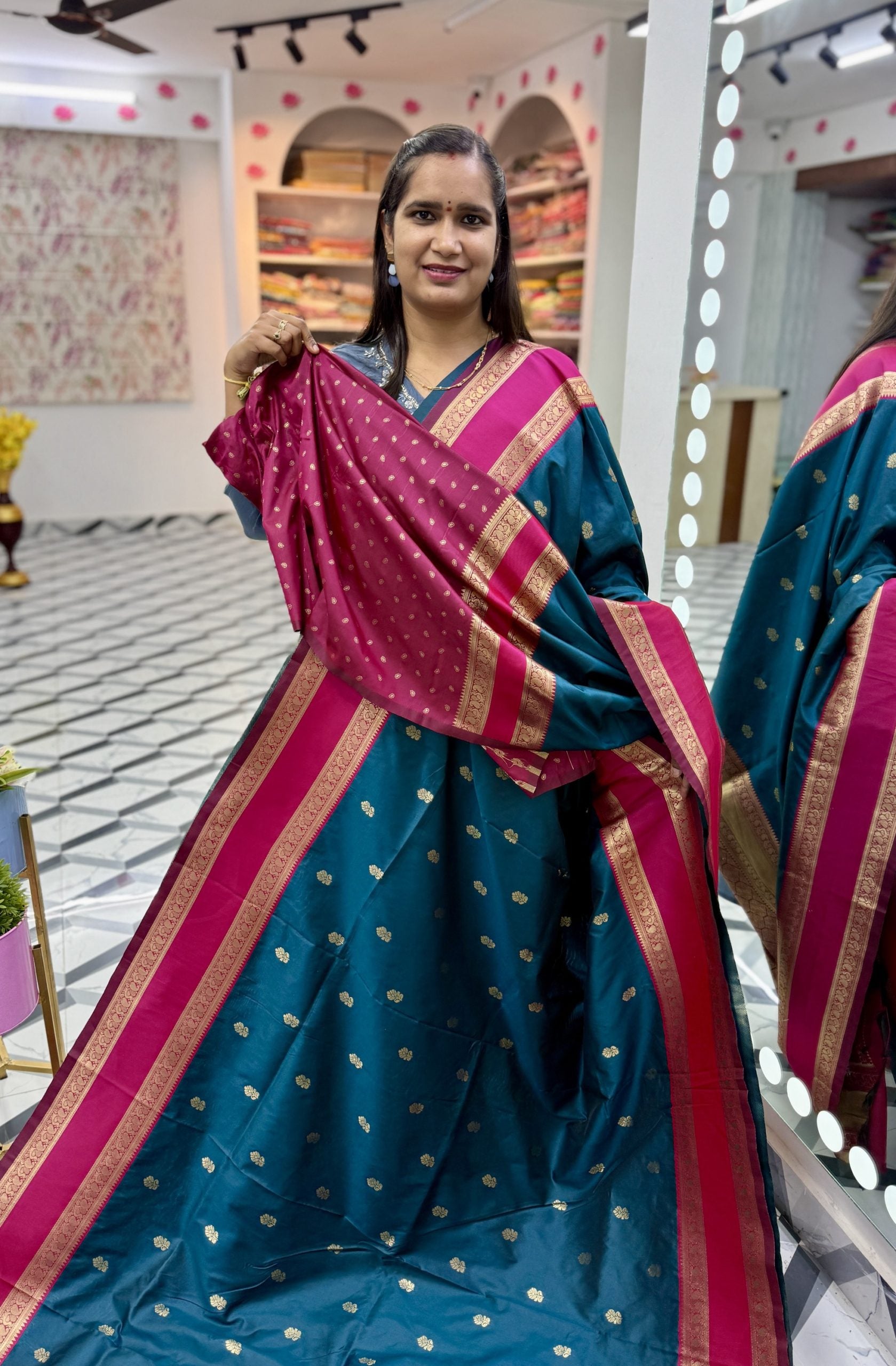 Dark Peacock Blue Soft Pattu Saree