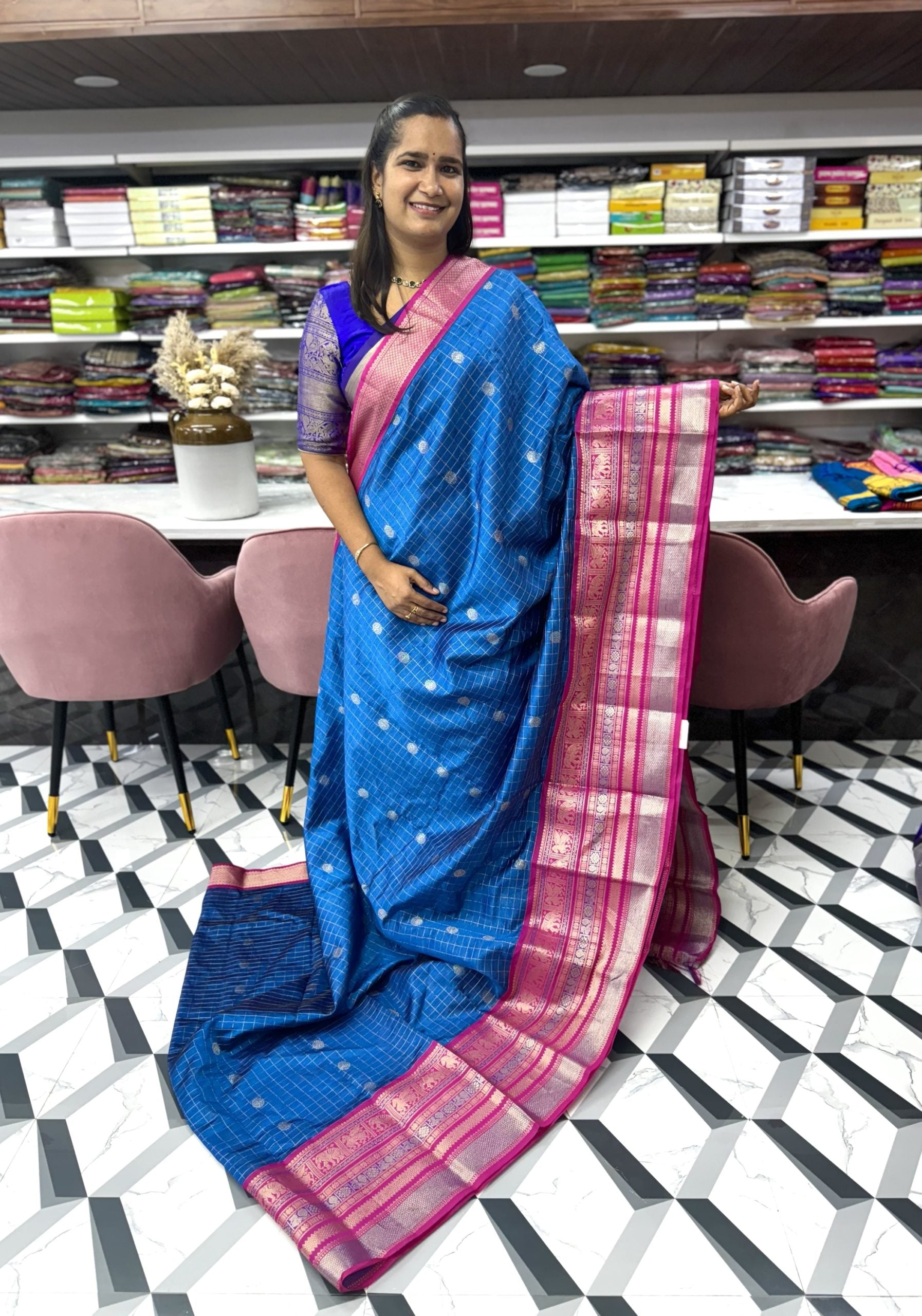 Blue Mangalagiri Saree
